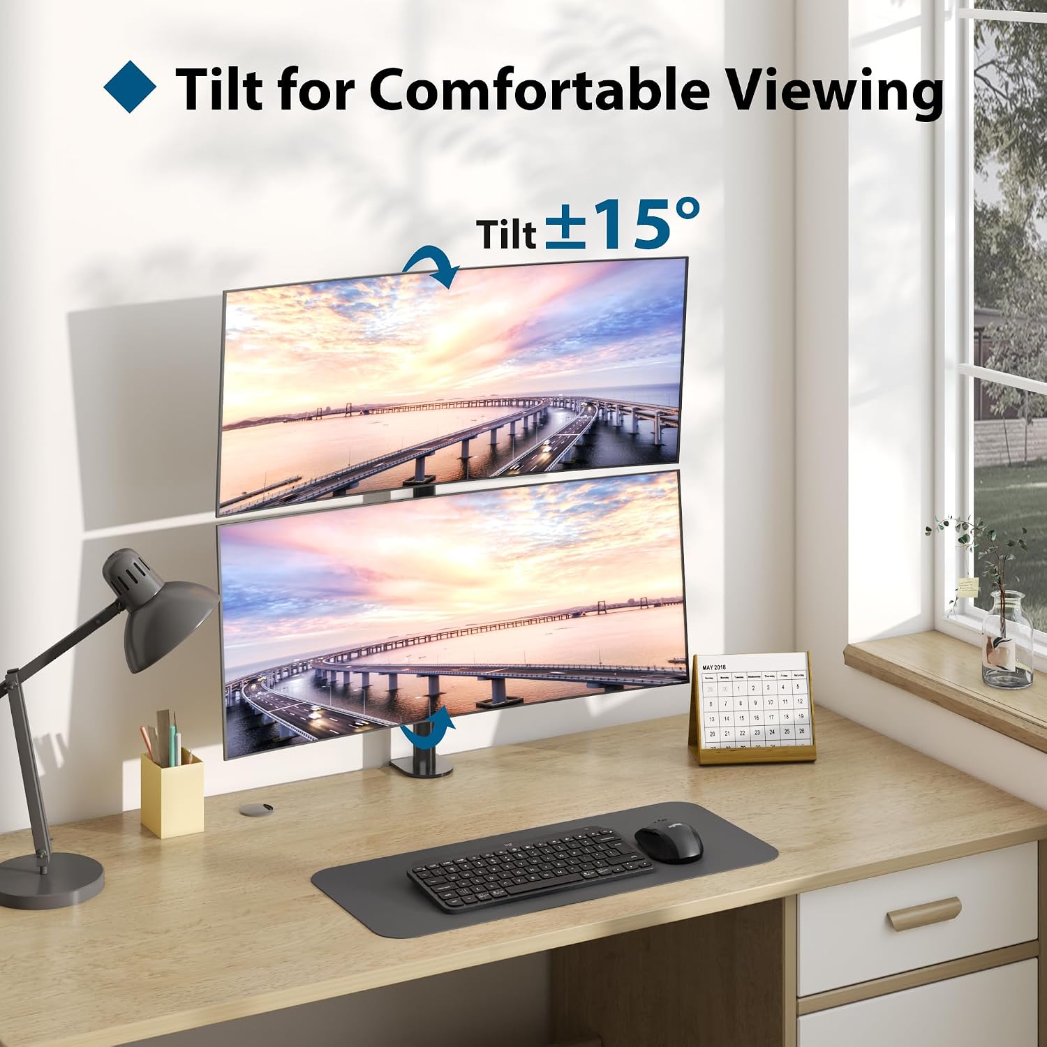 Detalle de BONTEC dubbele monitorarm voor 13 tot 34 inch, tot 10 kg per scherm