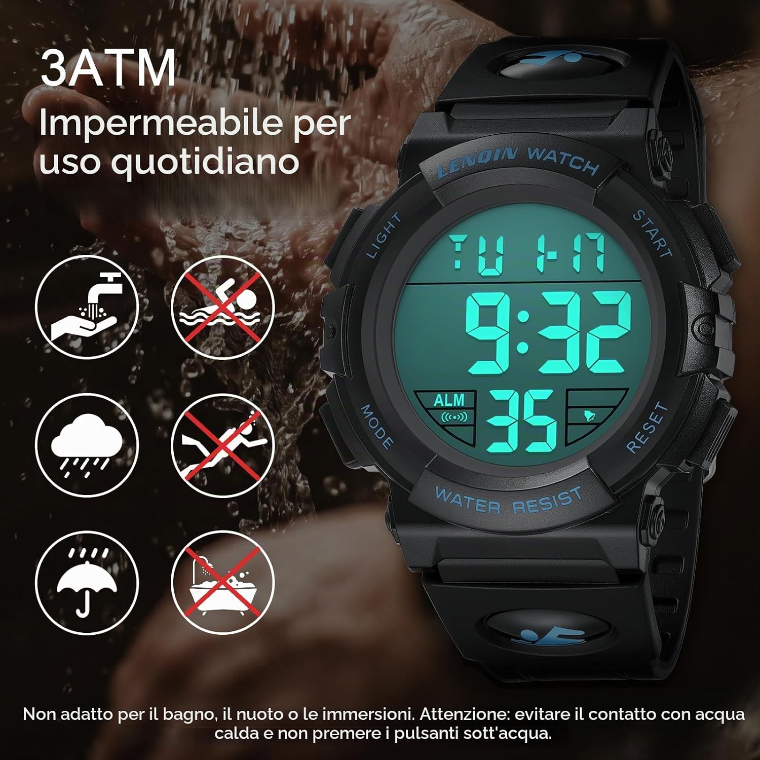 Detalle de LN LENQIN Orologio Uomo Digitali Sportivo Impermeabile: pratico, resistente e versatile