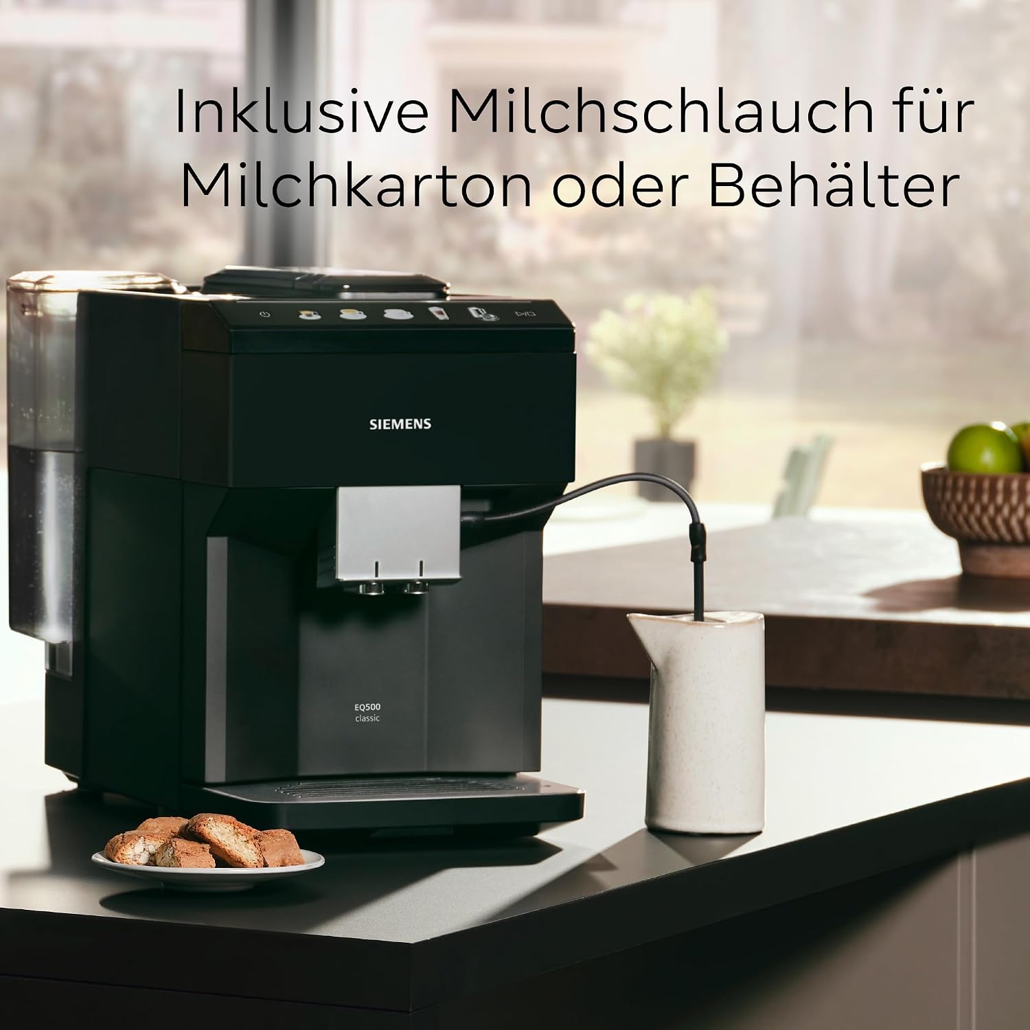 Detalle de Siemens Kaffeevollautomat EQ500 classic: farbiges TFT-Display, 5 Getränke, Doppeltassenfunktion und einfache Reinigung
