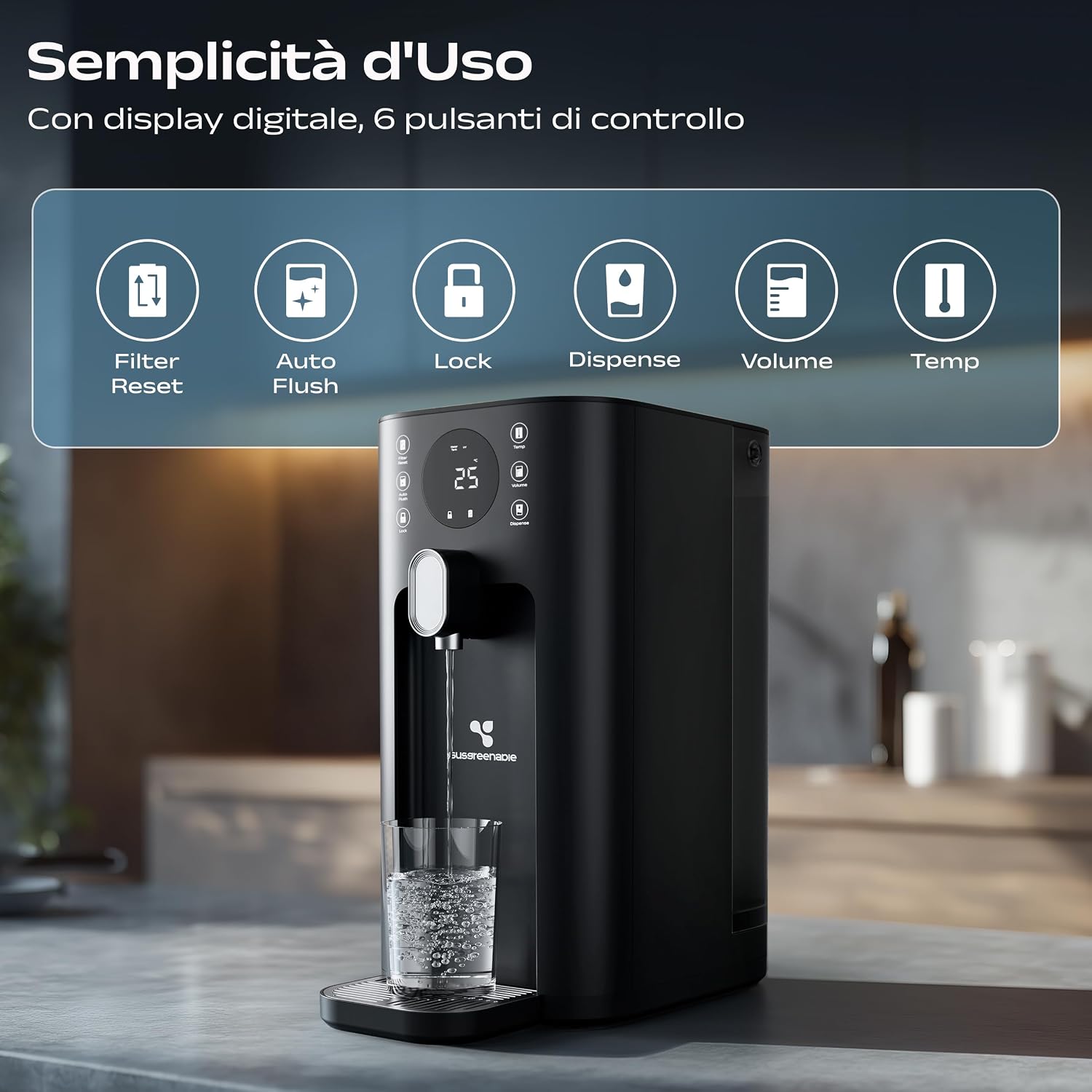 Detalle de CIARRA X SusGreenable Depuratore Acqua a Osmosi Inversa da Tavolo - 4 Stadi RO, 4 Temperature, 4.3L, Plug & Play