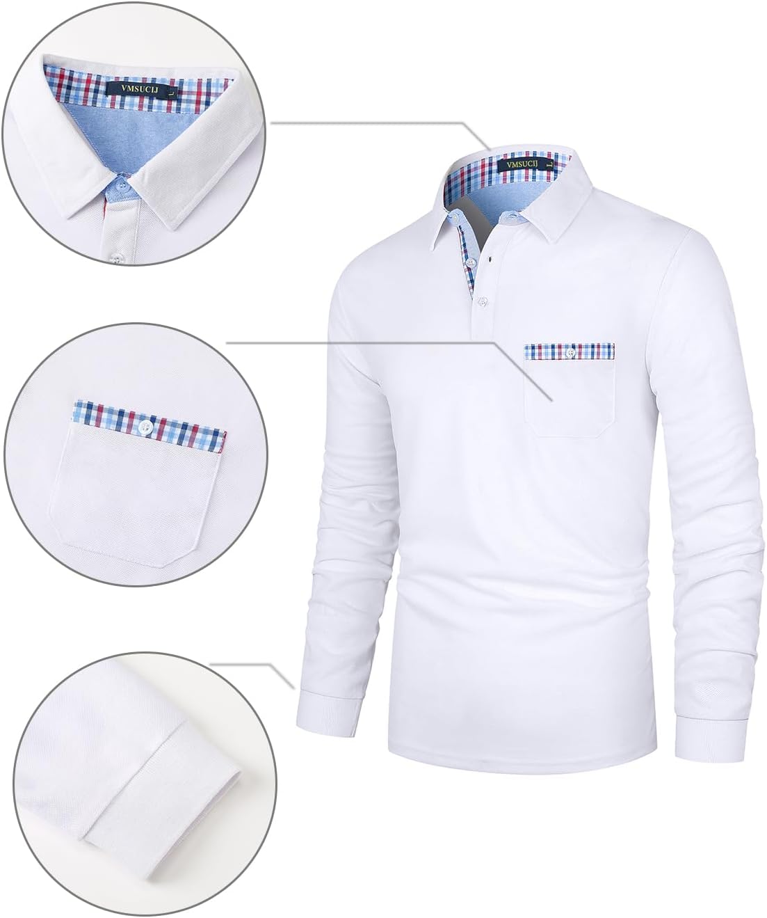 Detalle de Polo Uomo a Maniche Lunghe in Cotone con Colletto e Bottoni - Stile Sportivo per Autunno/Inverno