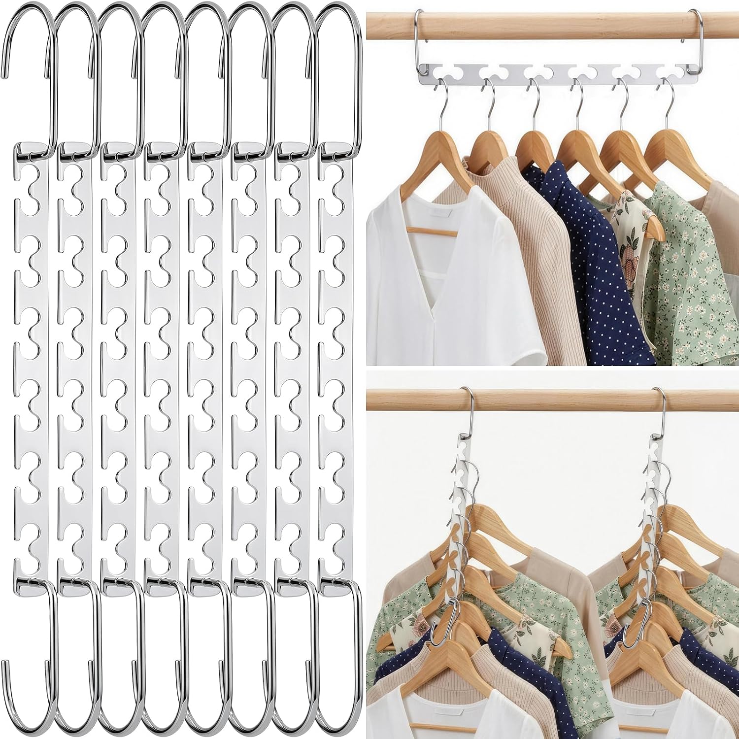 HOUSE DAY Space Saving Magic Hangers Pack of 20 – Durable Metal Hanger Organisers for Compact Closets