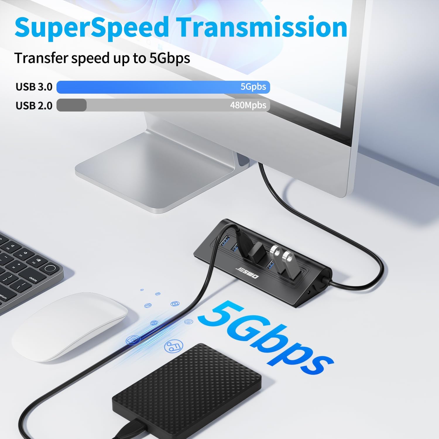 Thumbnail 1 de USB 3.0 Hub 7-Port – Aluminium design, 5Gbps, 3.4ft cable