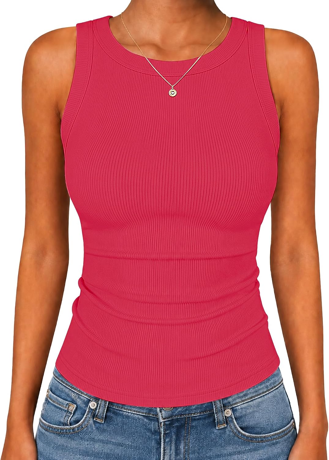 Detalle de GAYHAY Women's Ribbed Tank Tops: High Neck, Sleeveless, Soft Stretchy Slim Fit