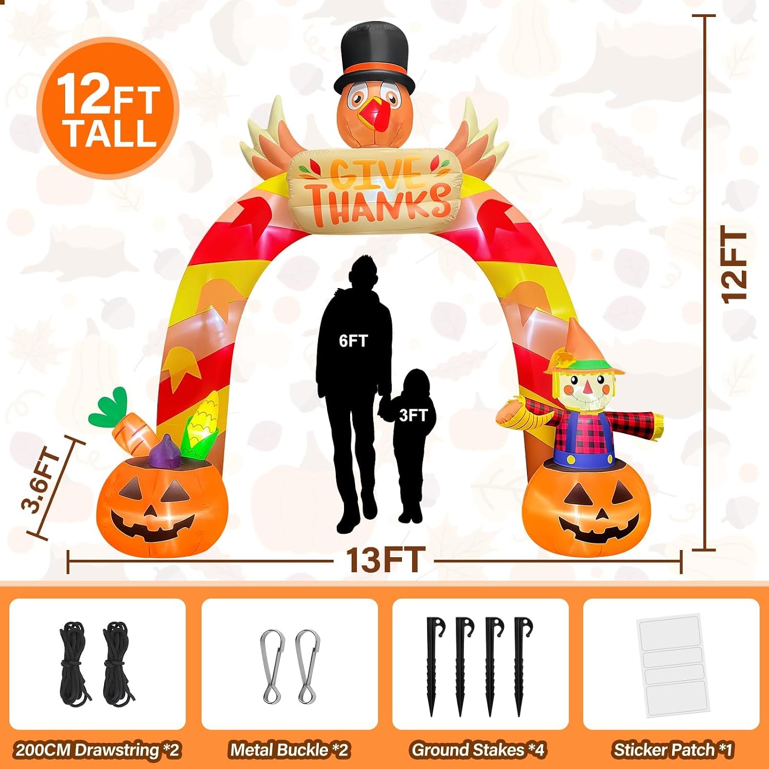 Detalle 2 de Kalolary Yeahwork-K071 12FT Thanksgiving Turkey Inflatable Archway with LED Lights