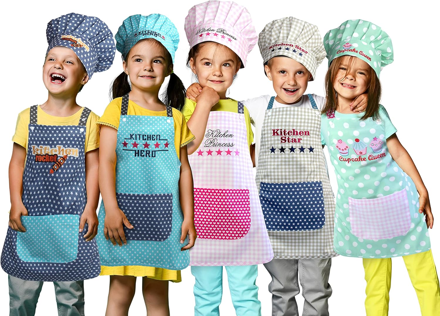Thumbnail 6 de Emily 1428.2002 — Lot de 3 Casquettes de Cuisine avec Tablier et Gant pour Enfant, Motif Carreaux, 7–12 ans