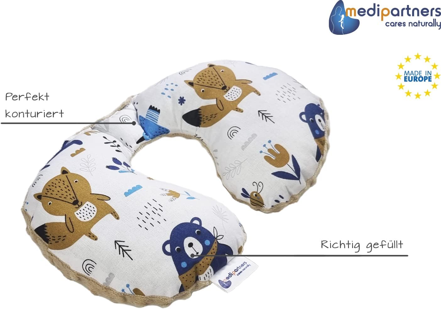 Thumbnail 1 de Medi Partners Kinder-Nackenkissen mit Nackenhörnchen (Boho Animals) – 100% Baumwolle/Minky für Auto & Flugzeug