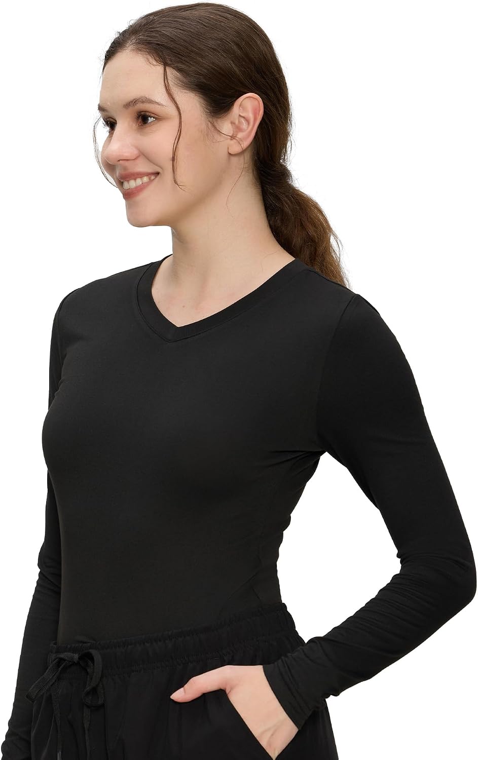 Detalle 1 de COZYFIT Women’s V-Neck Long-Sleeve Underscrub Tee, 95% Polyester Blend