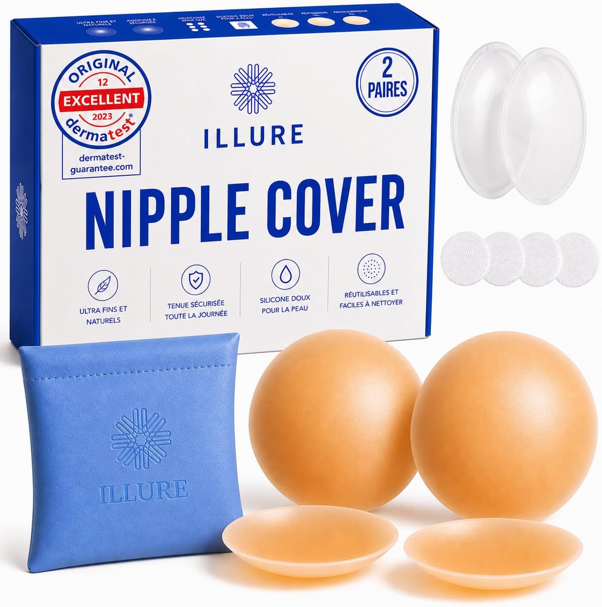 ILLURE Cache Teton - Cache-tétons en silicone réutilisable et lavable, 8 cm Ø