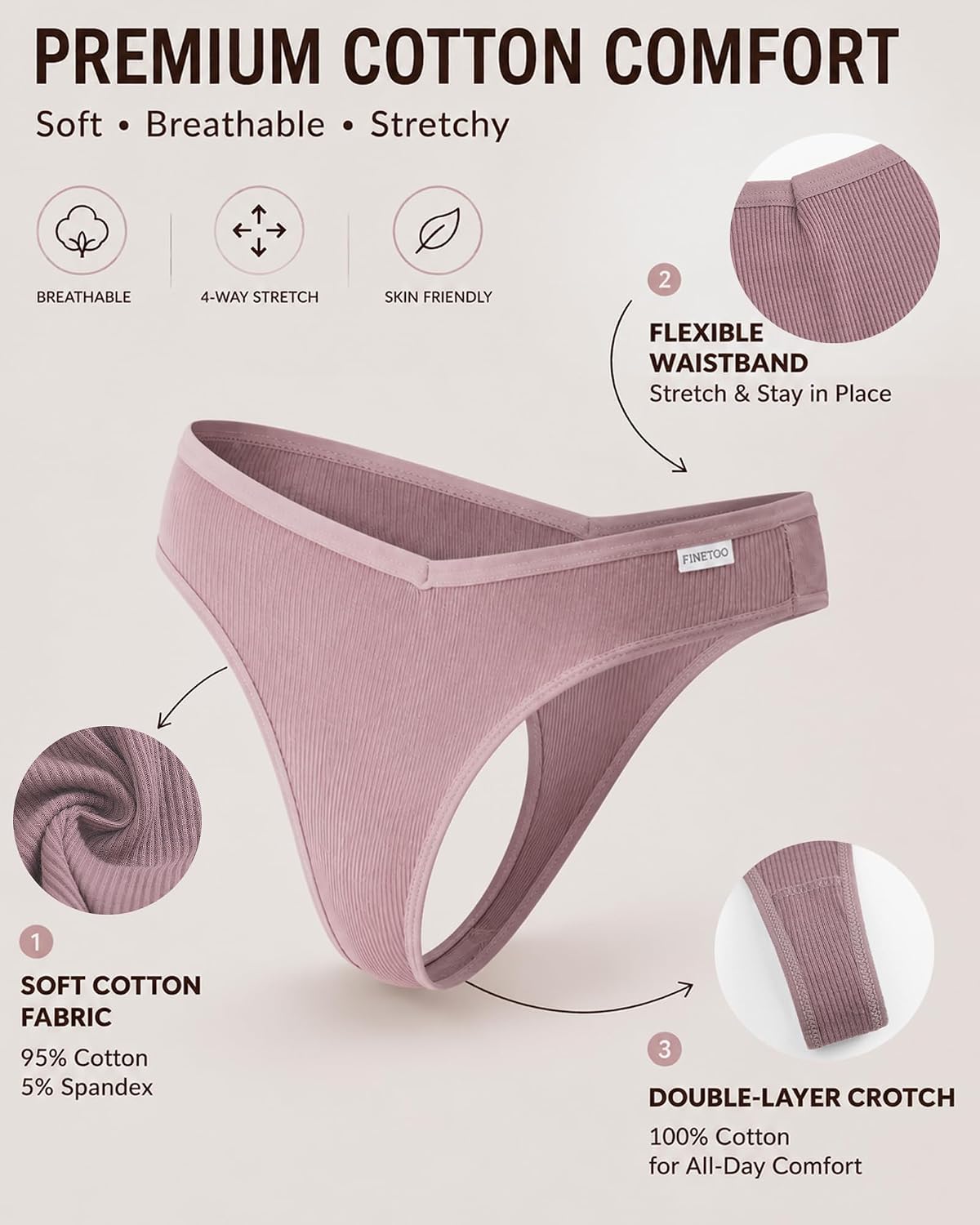 Detalle de Cotton Thongs for Women, 10-Pack