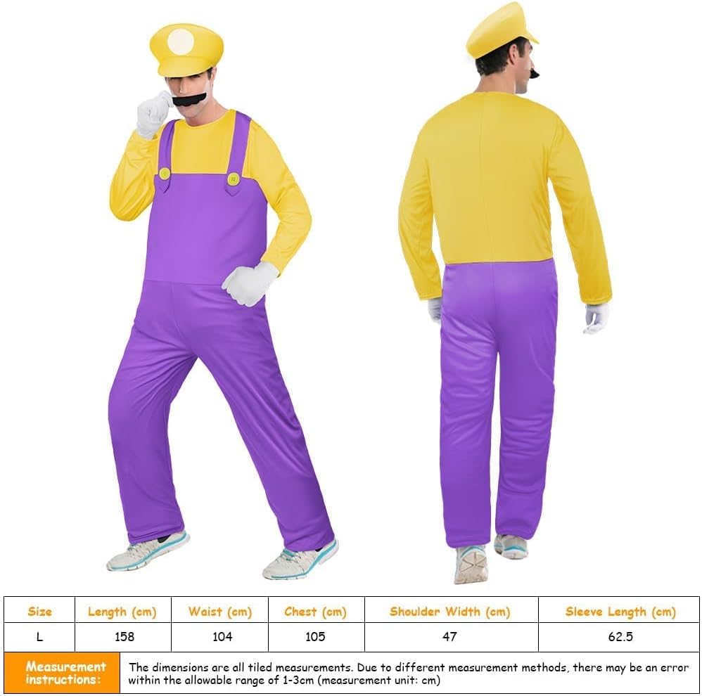 Thumbnail 1 de BSBUY Cosplay Kostüm 4 Pcs – Super-Brothers Set für Erwachsene (Wario-Style)