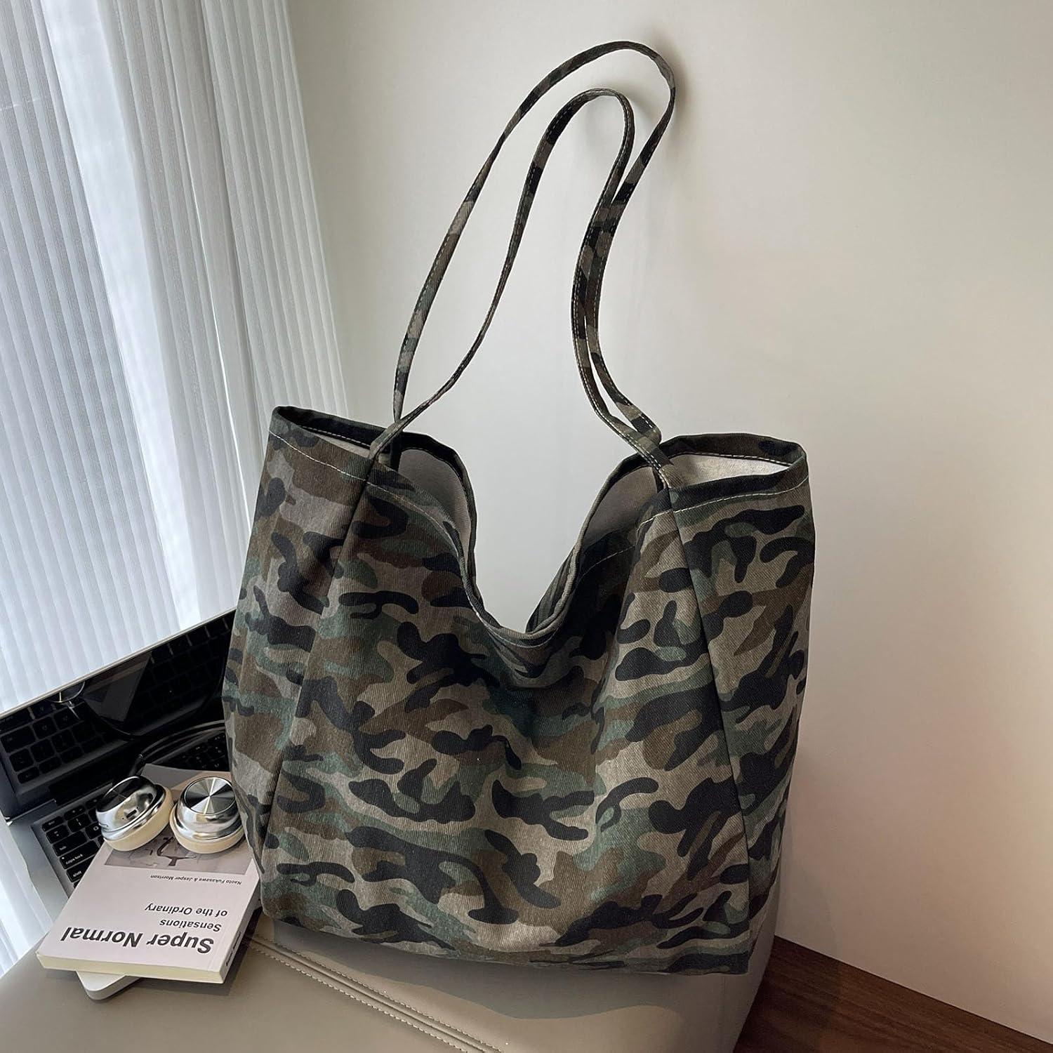 Detalle de Boziee große Shopper-Handtasche für Damen – Stoff-Umhängetasche mit Oxford-Gewebe