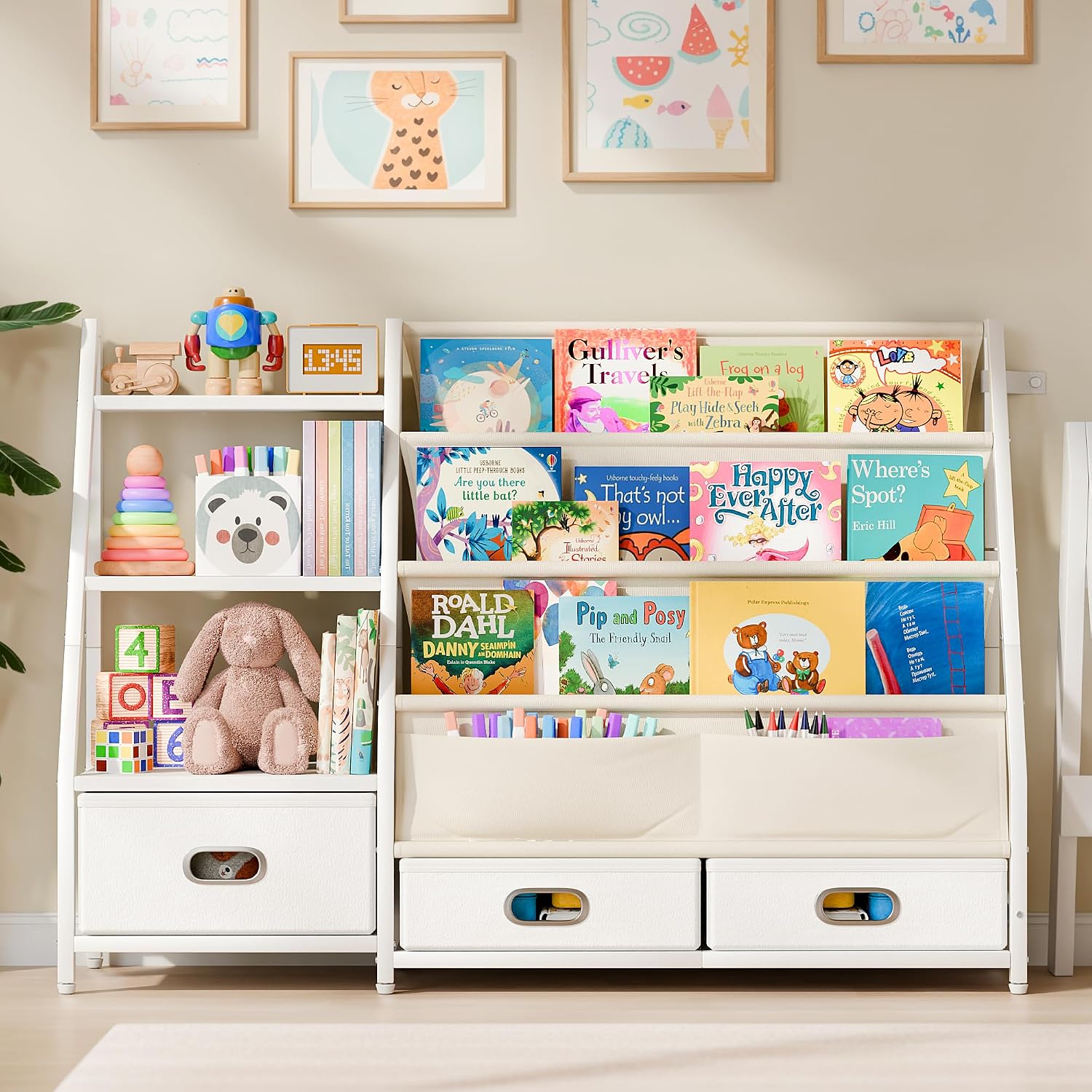 Detalle 2 de POZILAN SJ08 Kids’ Bookshelf and Toy Organizer, 3 Drawers, 3-Tier Shelf