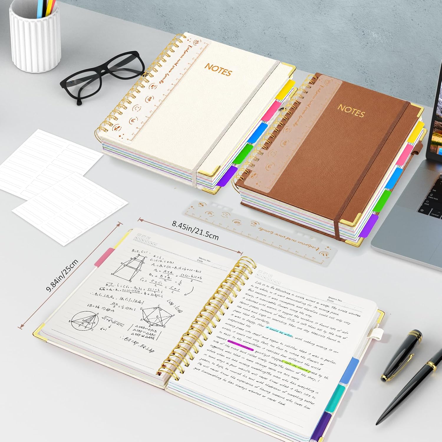 Detalle 2 de RIANEAN 8" x 10" Hardcover Spiral Notebook, 5 Subjects, 300 Pages
