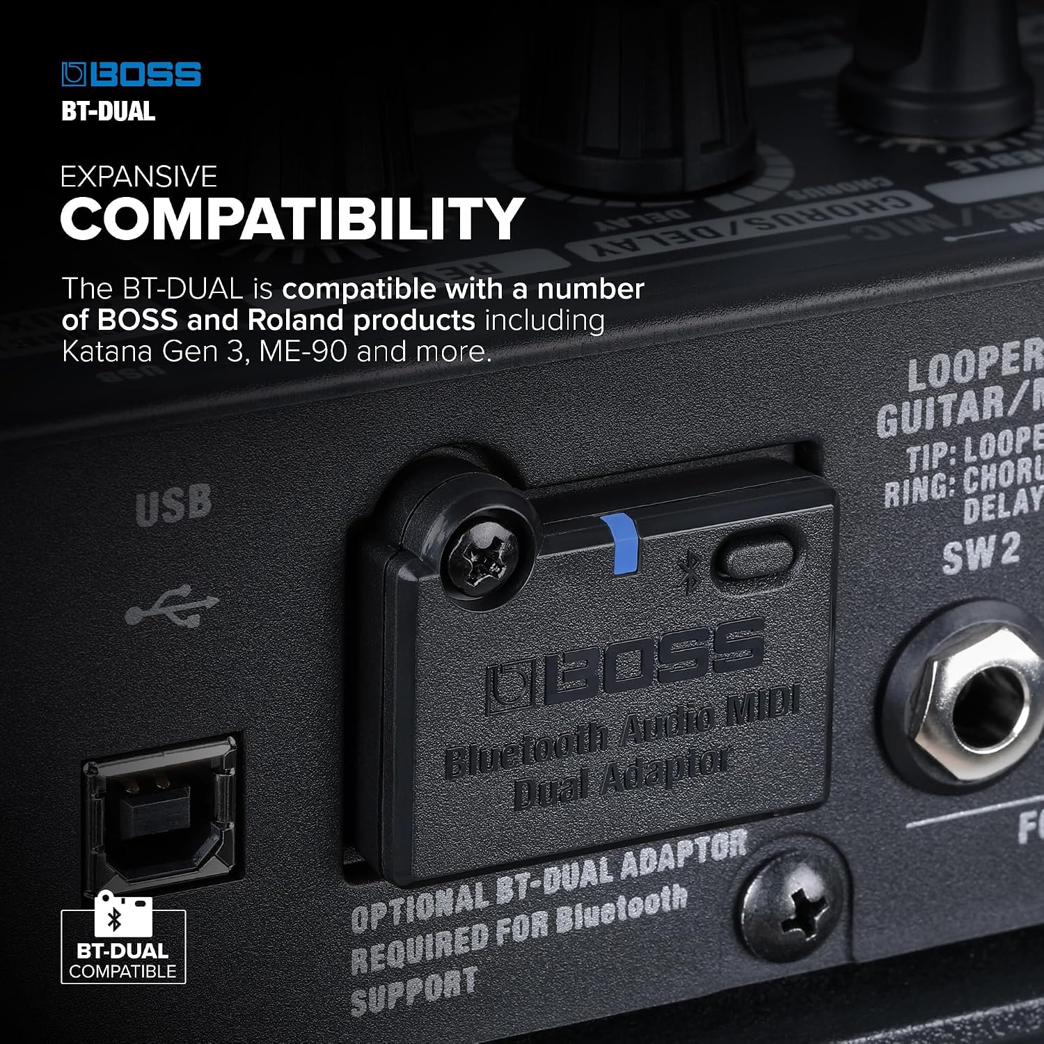 Detalle de BOSS BT-DUAL Bluetooth Audio MIDI Adaptor for Compatible Products