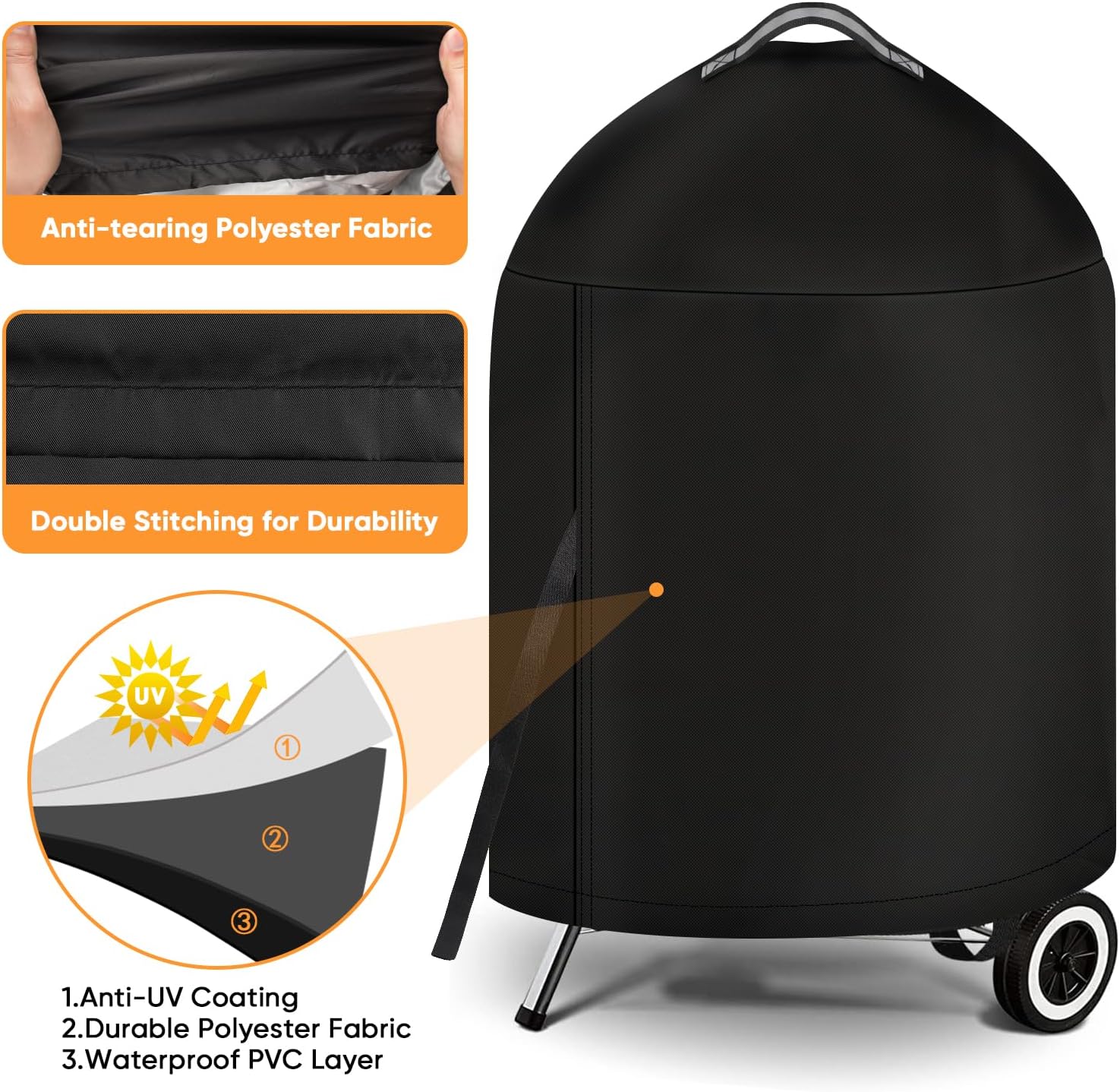 Detalle de iCOVER 22-Inch Charcoal Kettle Grill Cover, Waterproof Oxford Polyester