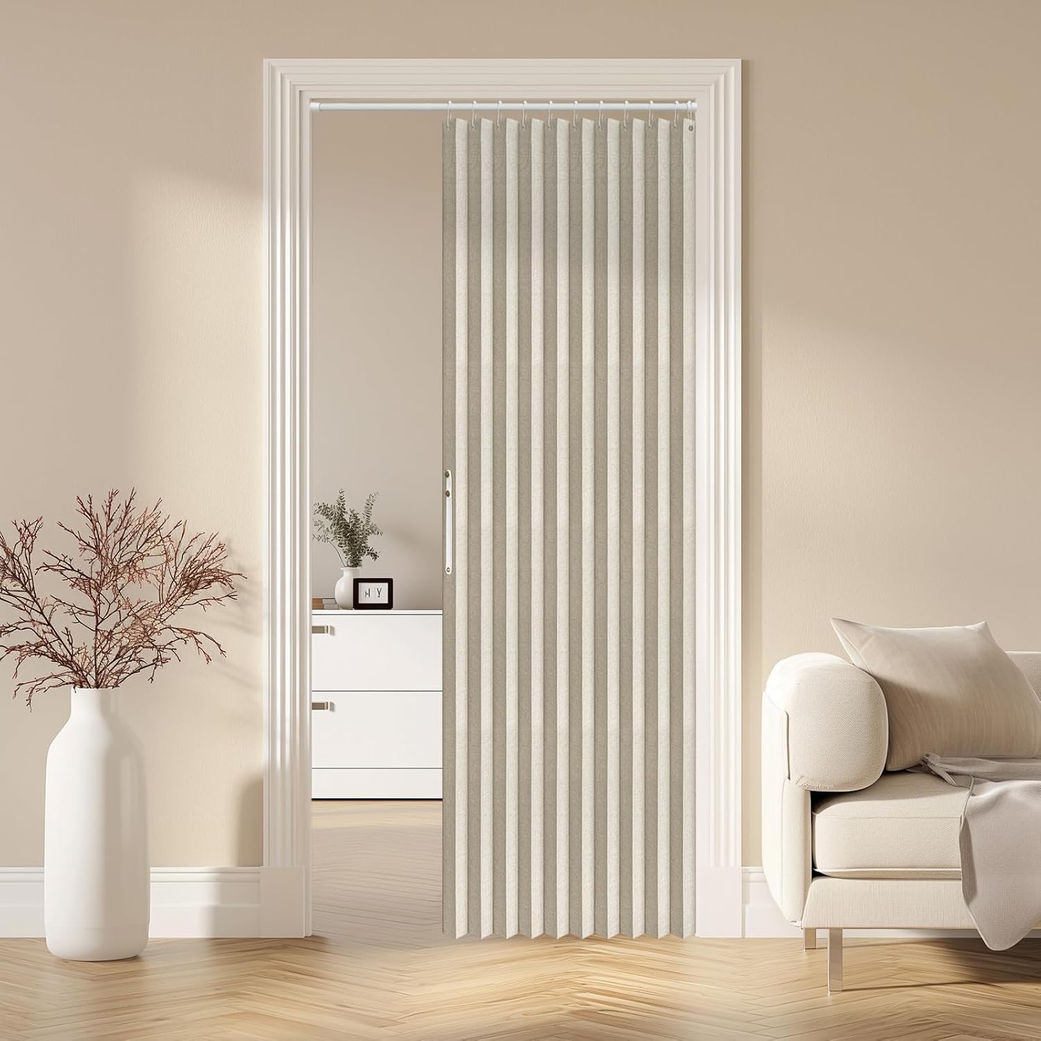 Detalle de AJAZZ 100% Blackout Magnetic Door Curtain (42" W x 78" L, 1 Panel) — Cream White