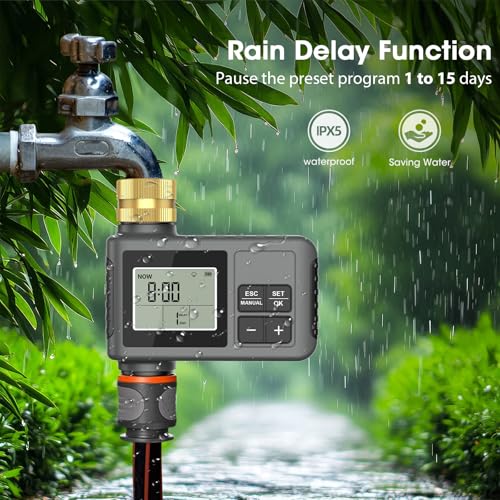 Detalle de RIOGOO Timer per rubinetto da giardino esterno: controllo intelligente dell’irrigazione con ritardo pioggia
