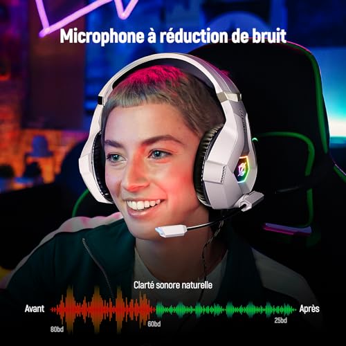 Thumbnail 2 de Ozeino Casque Gaming pour PS5, PS4, PC et Switch — RGB 7 couleurs, pavillon léger et micro anti-bruit