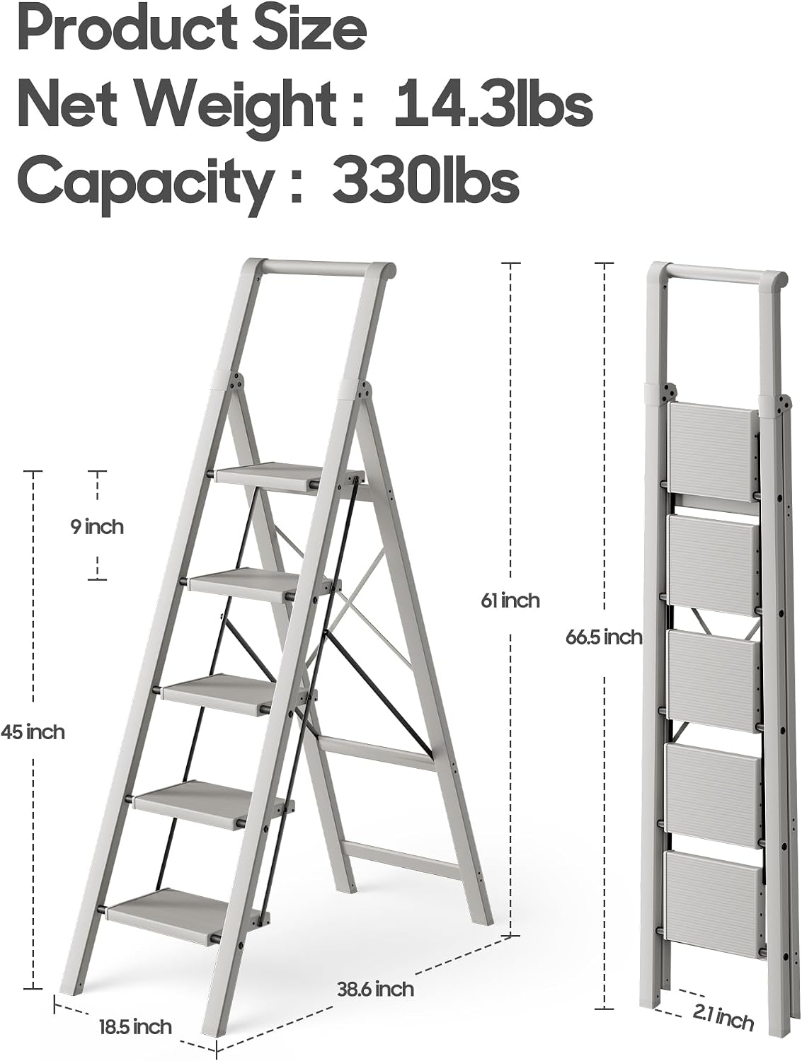 Detalle 2 de HillhutApex L0105 5-Step Aluminum Folding Ladder with Handgrip