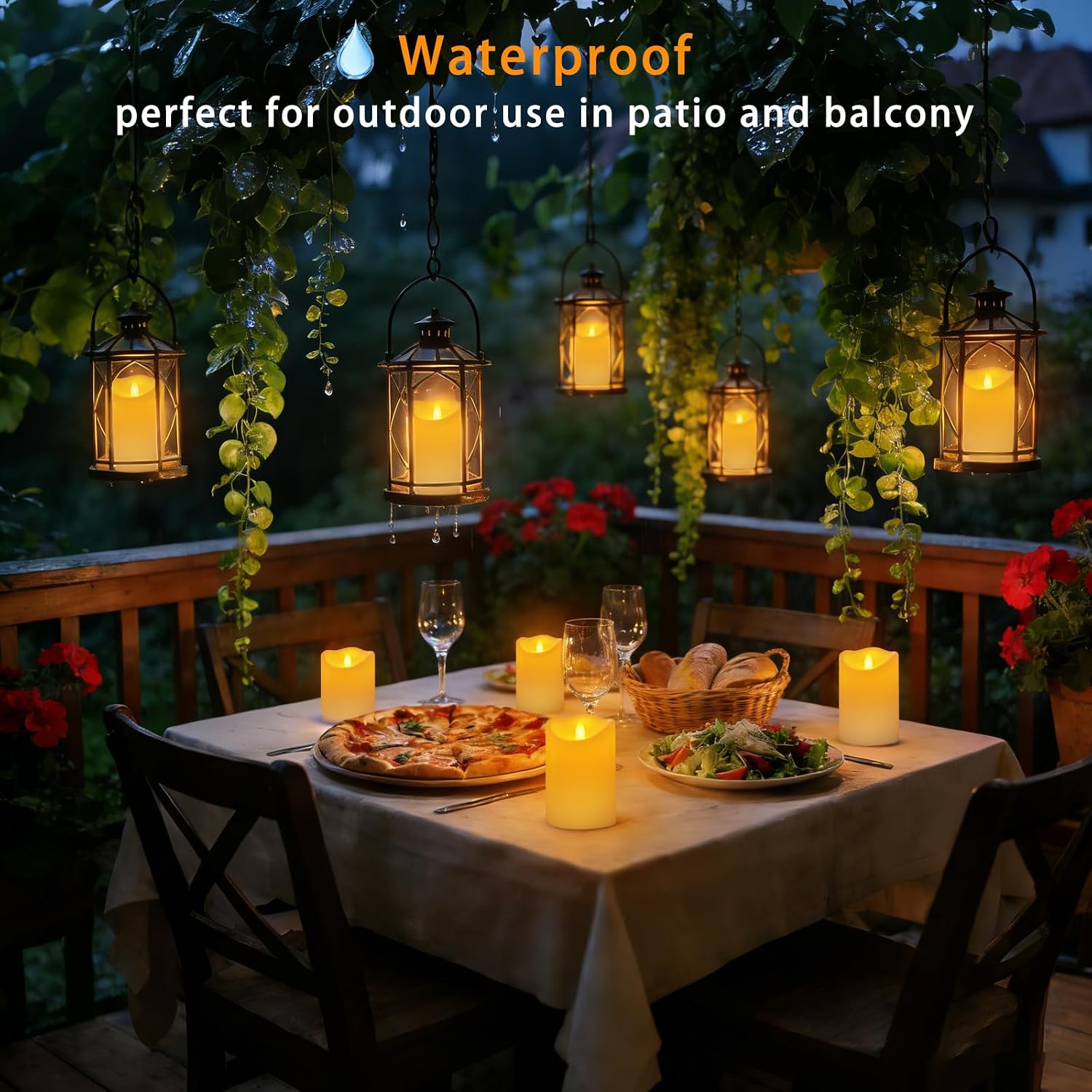 Detalle de Haown HY-SJ-001 Flameless Candle Set, 6 Ivory Waterproof LED Pillars