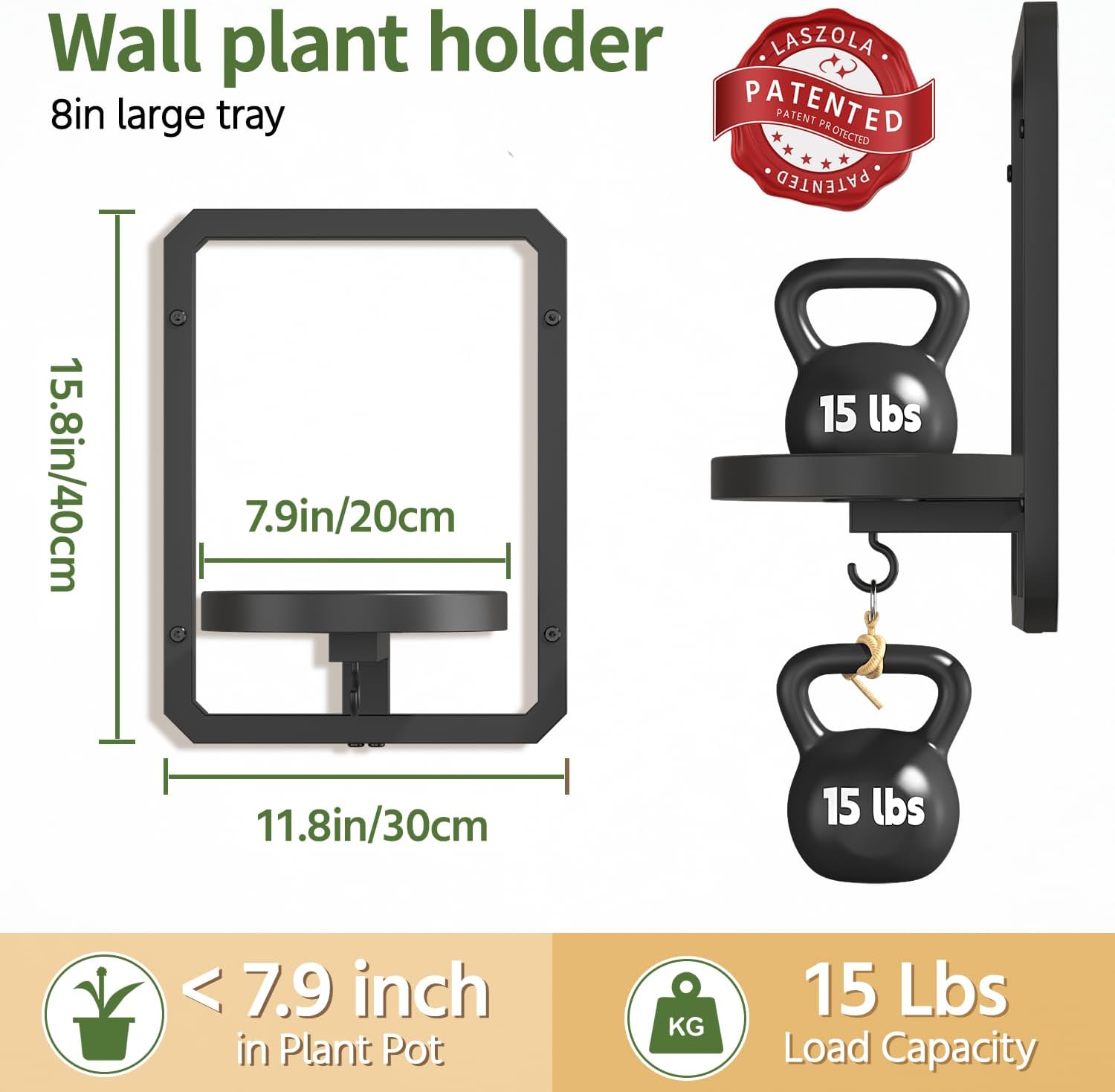 Detalle de LASZOLA Plant Hangers Holder Wall Mount, 2-Piece Black Metal Planter