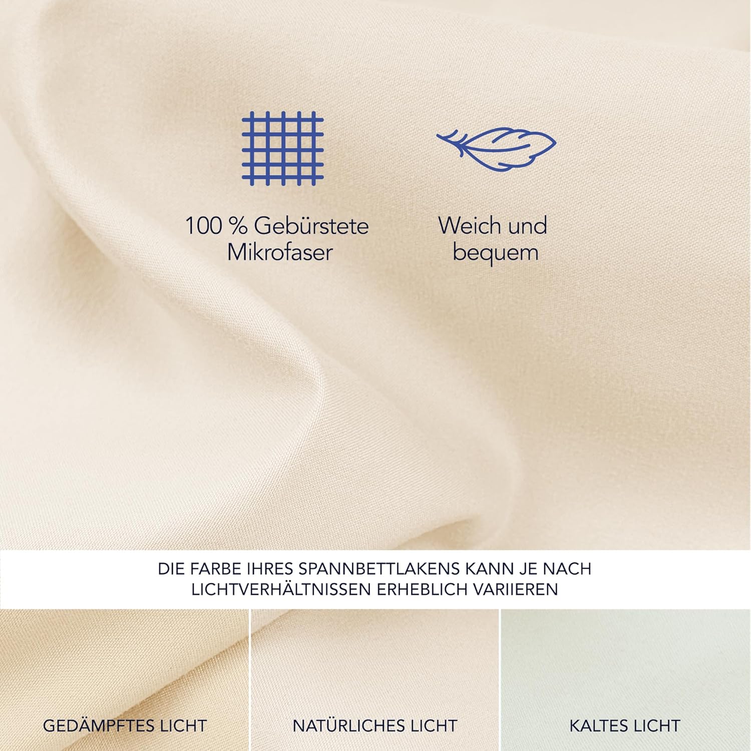 Thumbnail 3 de Dreamzie Spannbettlaken 160x200 cm aus Mikrofaser – für dicke Matratzen, OEKO-TEX zertifiziert, beige