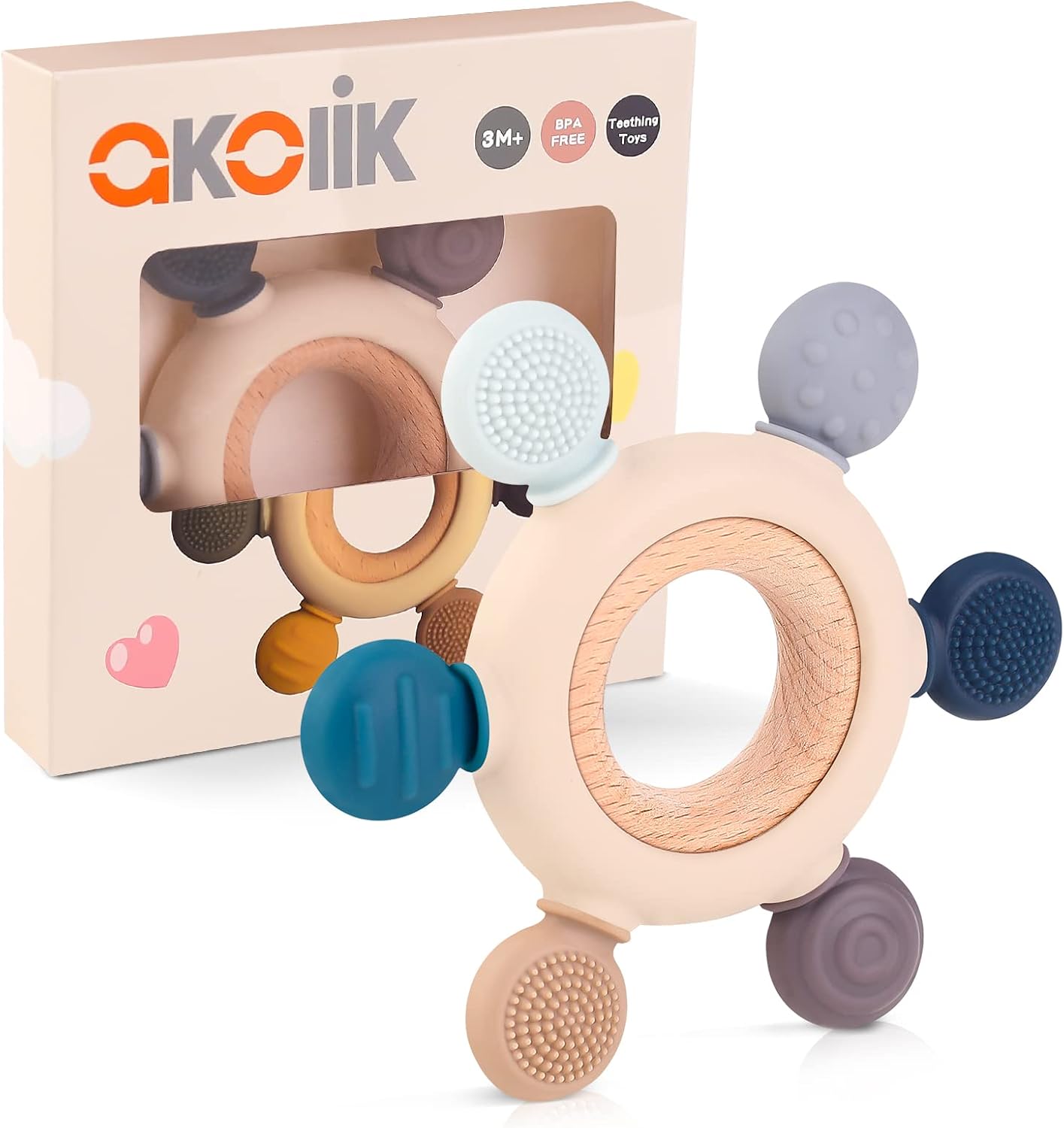 Detalle de akolik Anneau de Dentition pour Bébé – Silicone et Bois, Sans BPA, 3–12 mois
