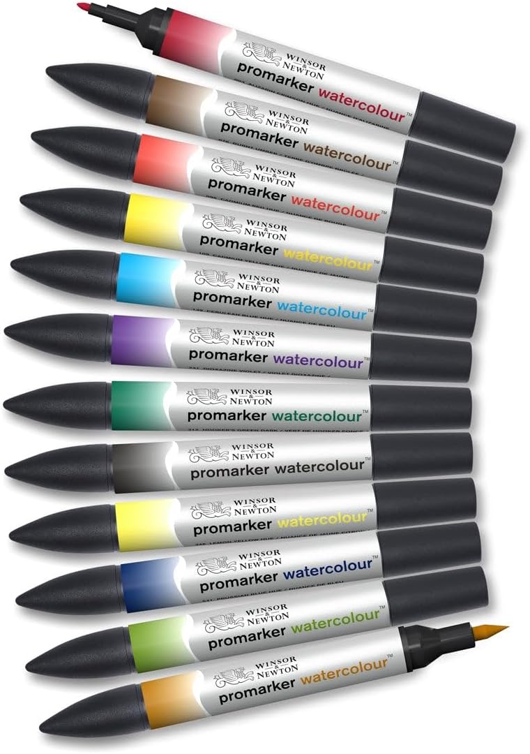 Detalle 2 de Winsor & Newton プロマーカー ウォーターカラー 水彩マーカー 12色セット 3ml ツインティップ