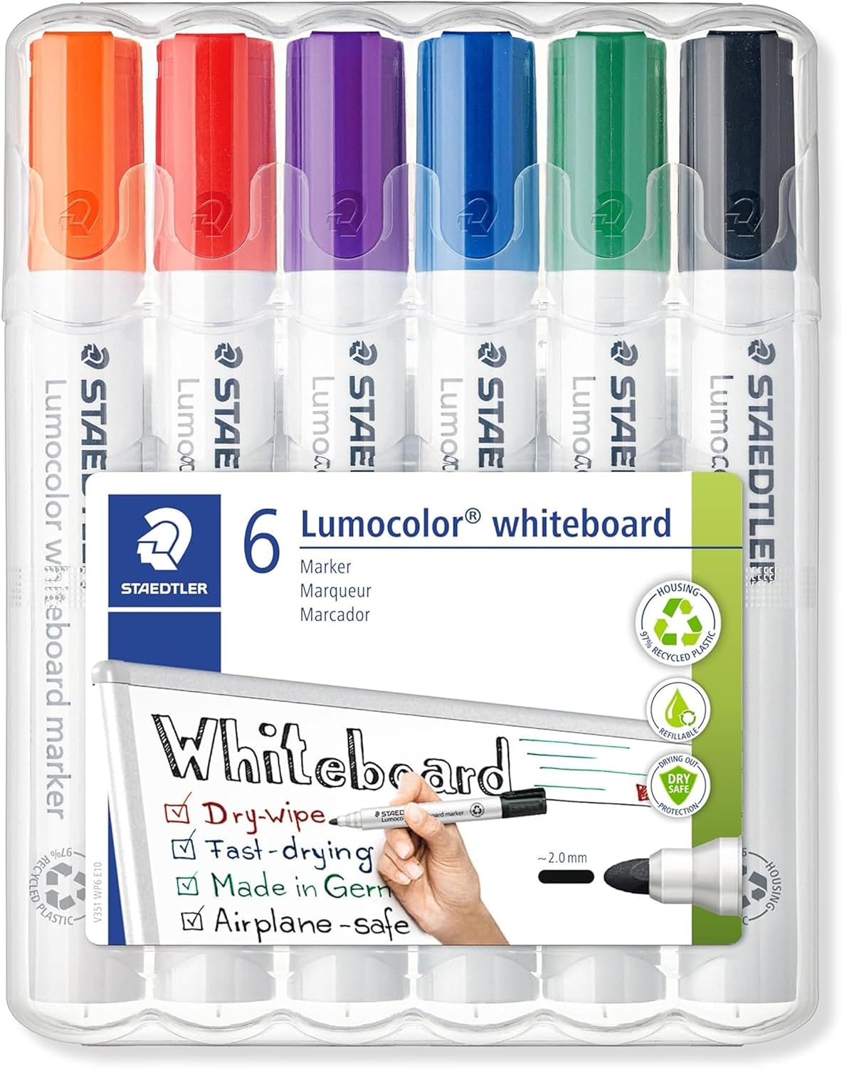 Staedtler 351 B WP6 ST Lumocolor – Set de 6 marqueurs effaçables à sec pour tableau blanc