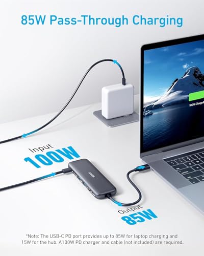 Detalle de Anker USB-C Hub (5-in-1) – USB-C to HDMI Hub with 4K Display, 85W PD Pass-Through