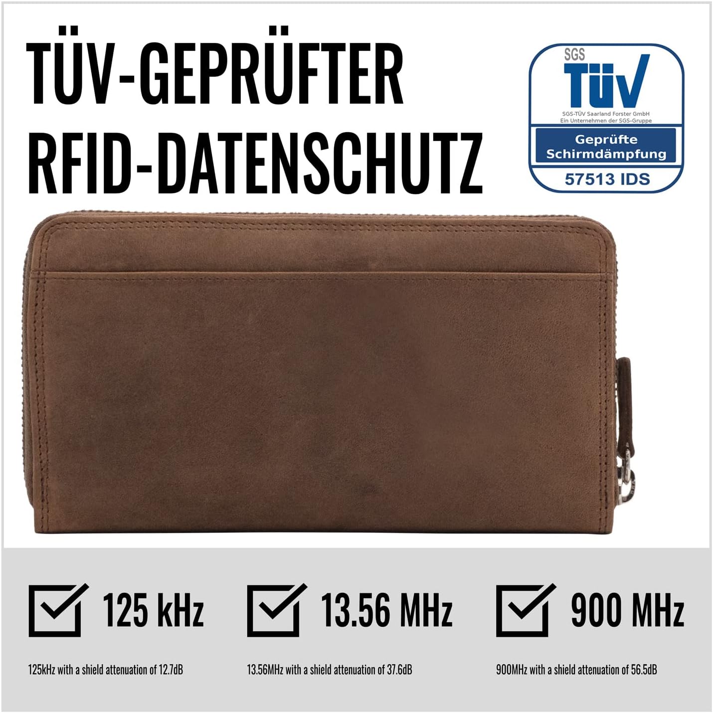 Detalle 2 de KORUTA Geldbörse Damen Leder mit RFID-Schutz – Großes Portemonnaie aus Echtleder, Braun (Querformat)