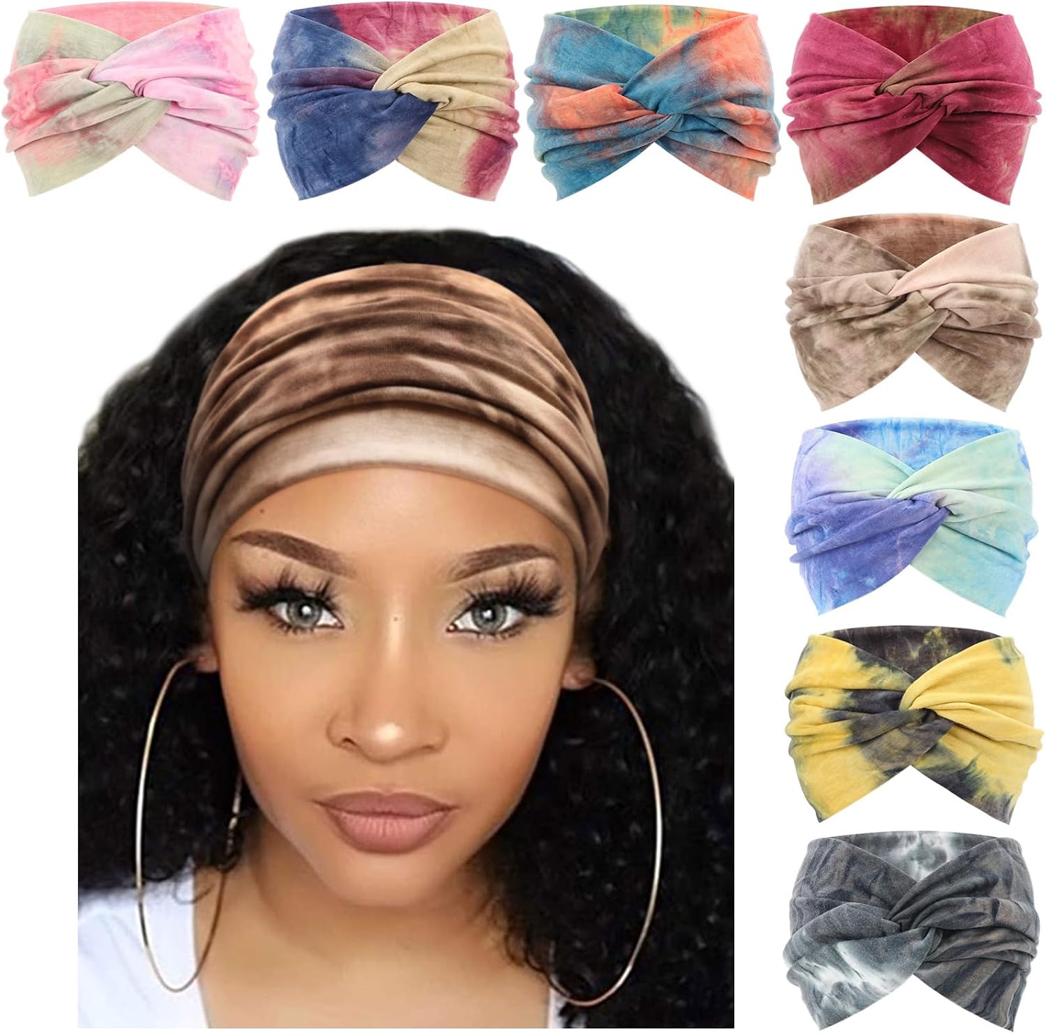 Detalle de DRESHOW 8 Pack Turban Headbands for Women Wide Head Wraps โ๏ธ๐?