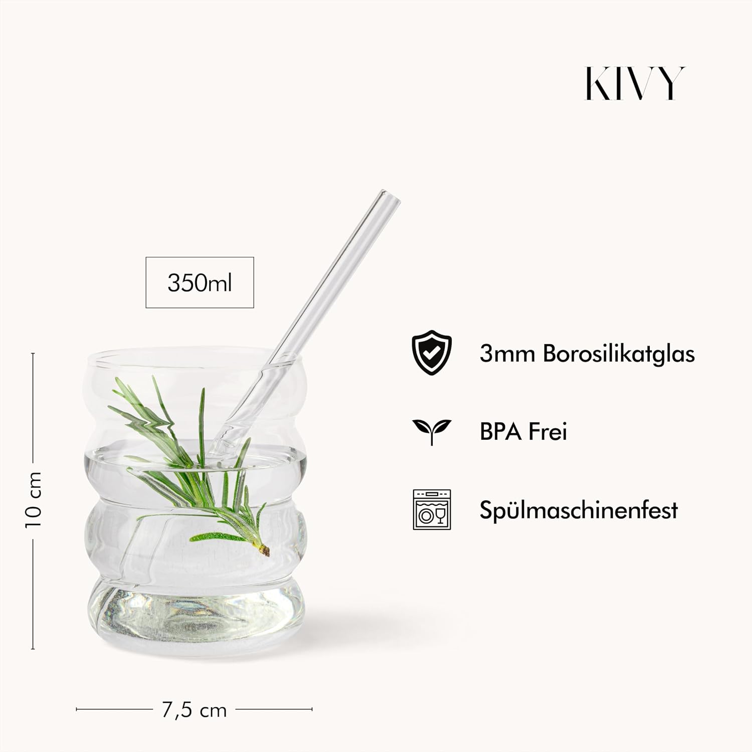 Thumbnail 2 de KIVY Bubble Trinkgläser-Set (350 ml) mit Glas-Strohhalmen – Longdrinkgläser für Eiskaffee, Wasser & Cocktails