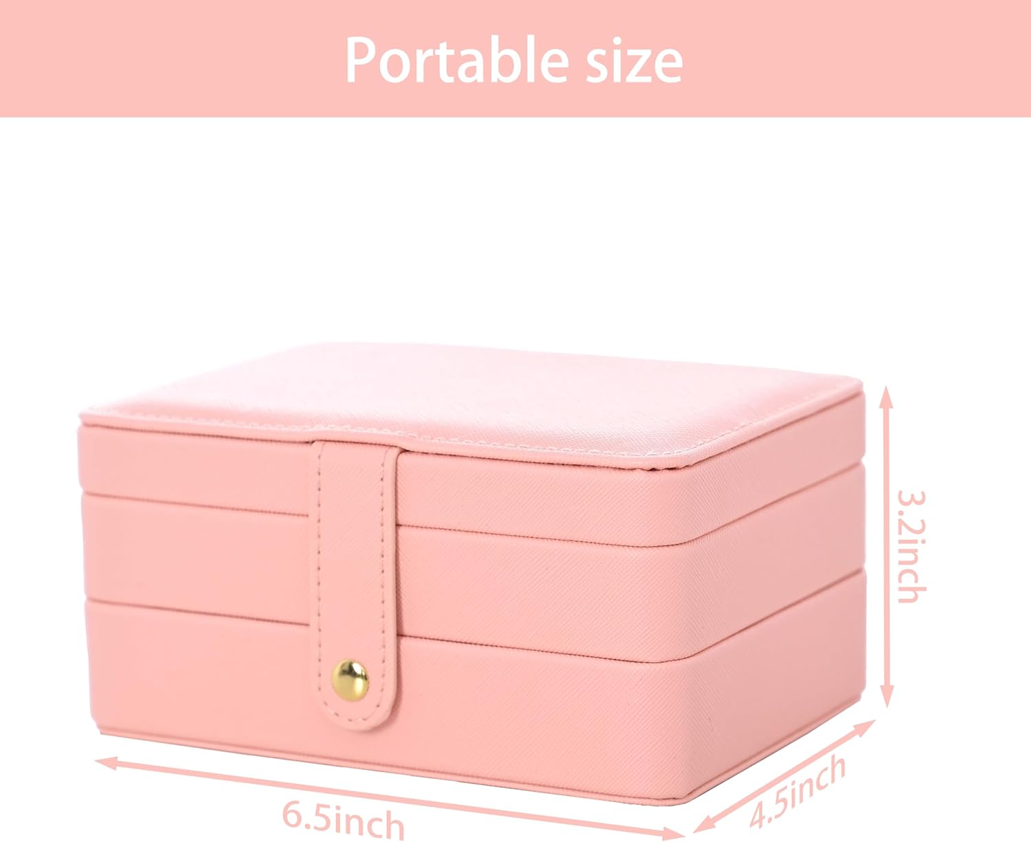 Thumbnail 2 de Jewelry Box: 3-Layer Leather Jewellery Storage Box – Small Travel Organisation (Pink)