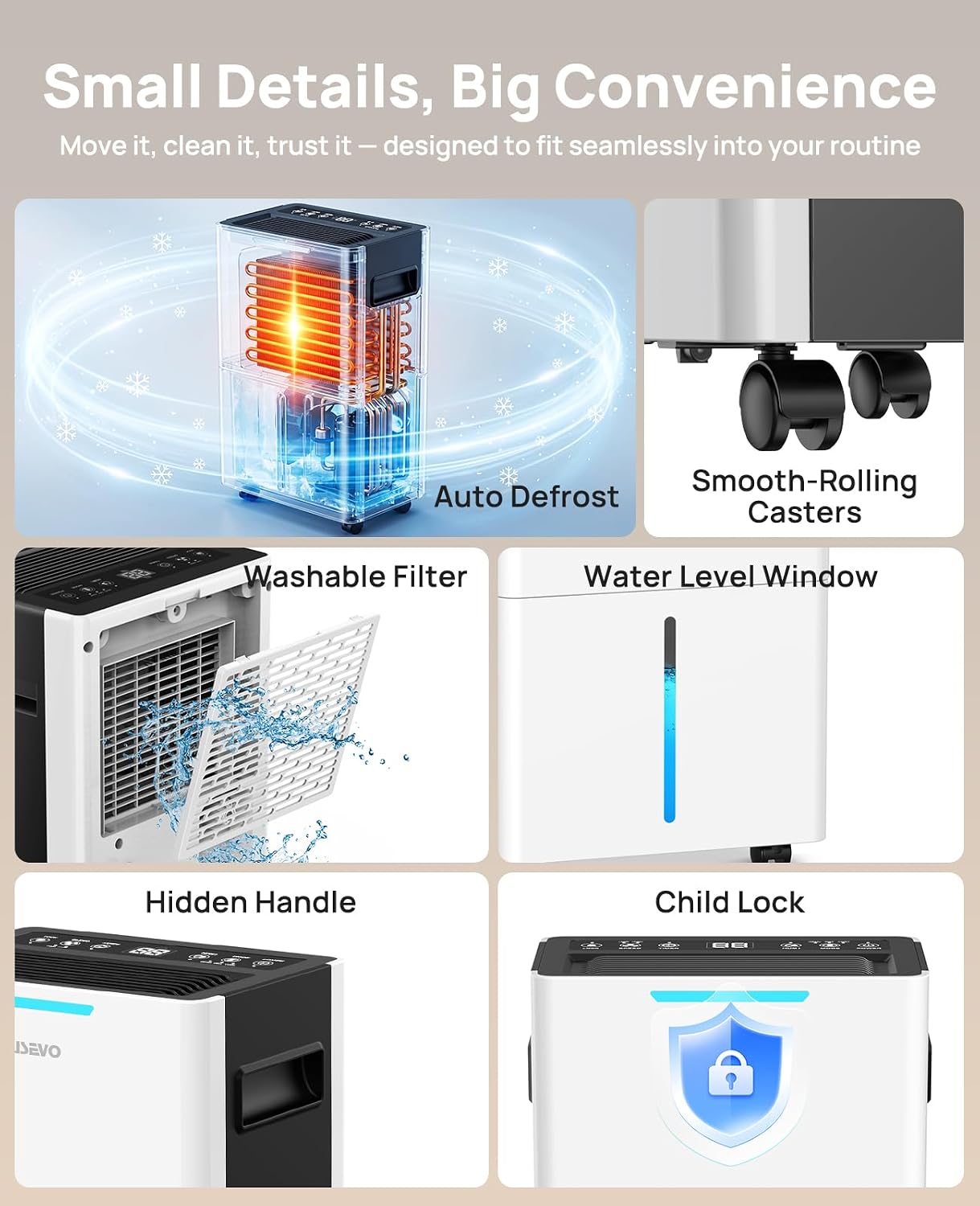 Detalle 2 de Aiusevo AS280-W 21-Pint Dehumidifier with Drain Hose, 3 Modes