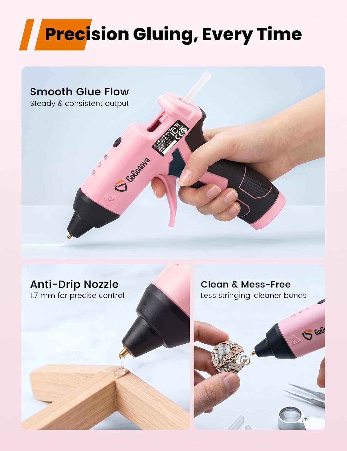 Detalle 2 de GoGonova GT01002-L4-US-A43 Cordless Hot Glue Gun Kit, 5Ah, 25 Sticks