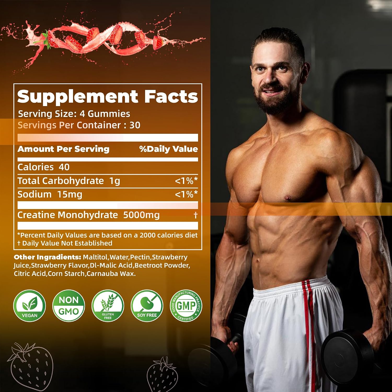 Detalle de Nutravita NSF Certified Creatine Gummies, 5g per Serving, Vegan, Sugar-Free