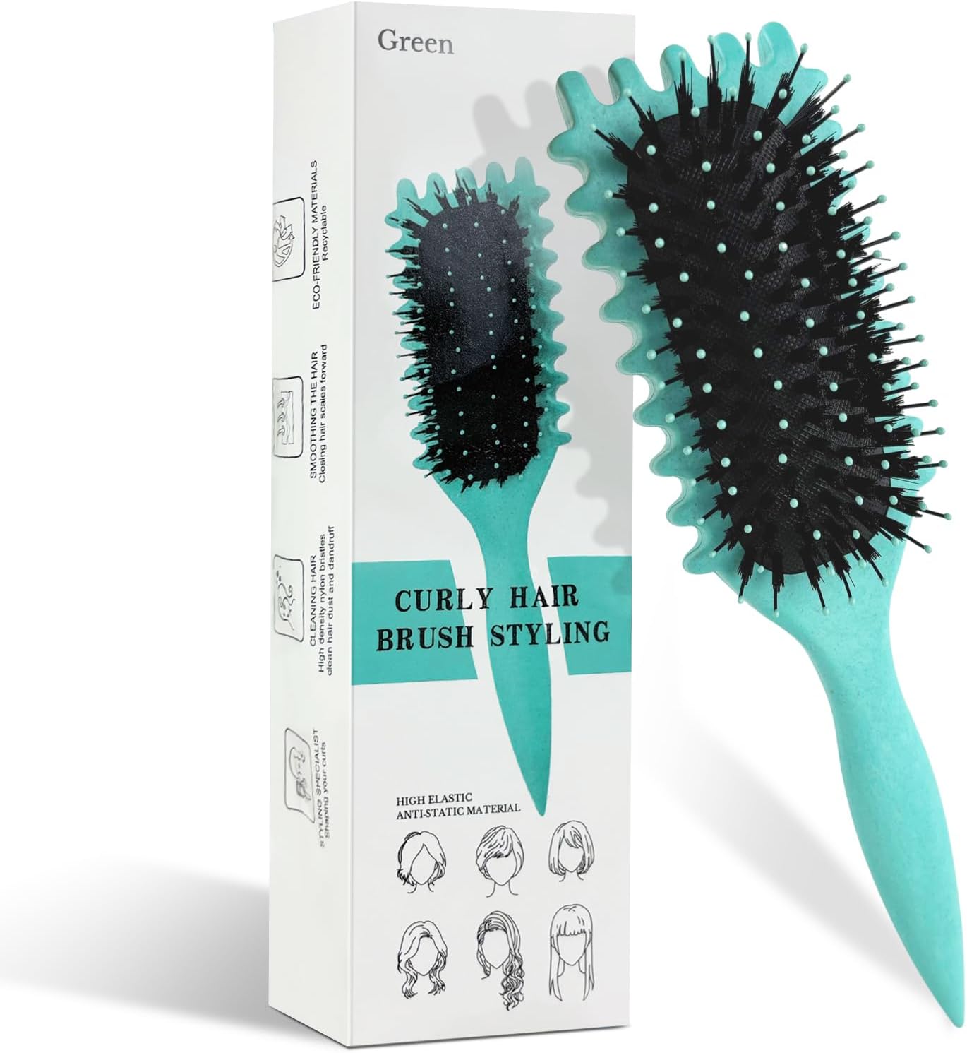 Detalle de CNMTCCO Curl Definition Styling Brush, Green Oval Brush for Curly Hair