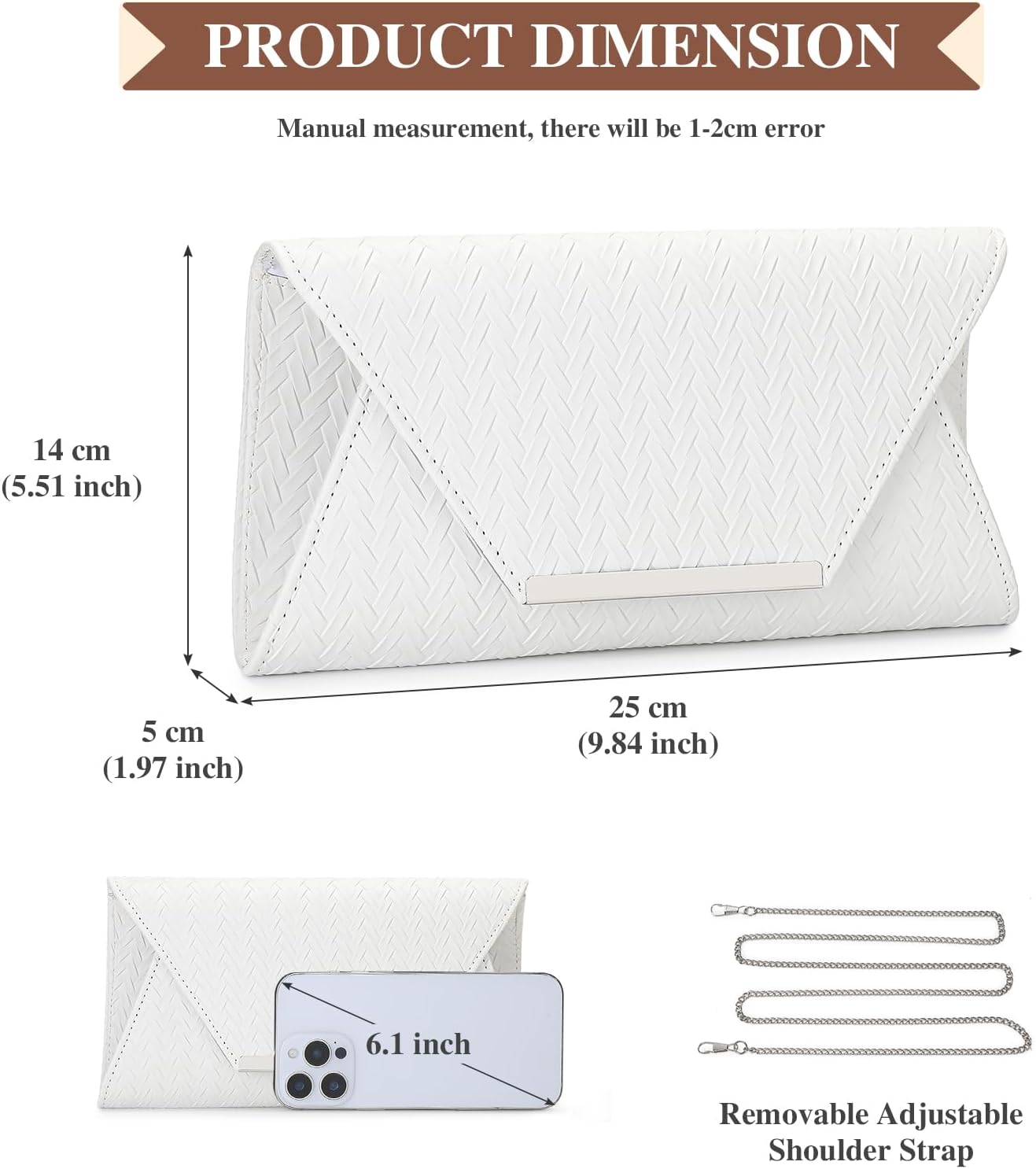 Detalle 2 de BAIGIO Sac de Soirée Élégant en Cuir PU – Pochette polyvalente pour Mariage et Fête