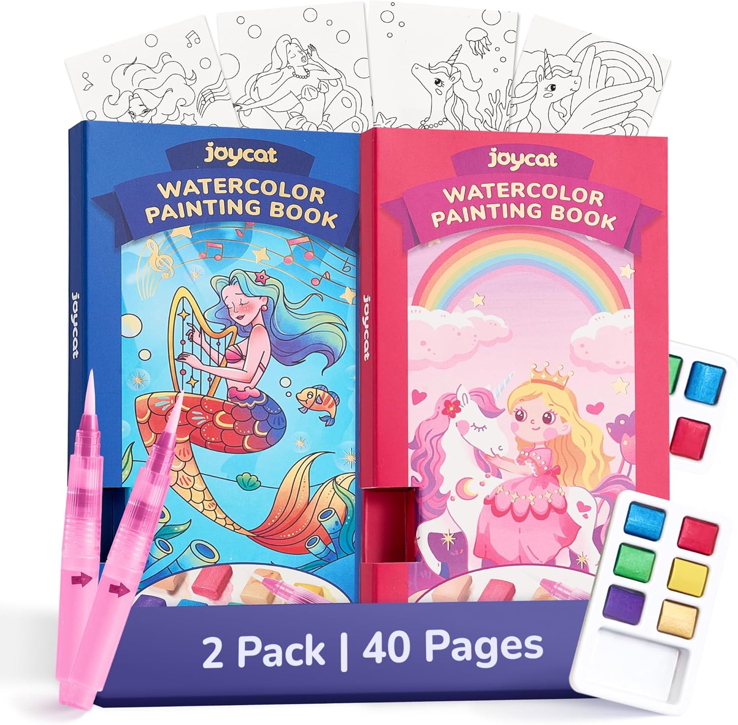 Detalle de JoyCat 2 Pack Pocket Paint with Water Coloring Books for Kids (Magical Pony & Ocean Princess) – On-the-go Art Set