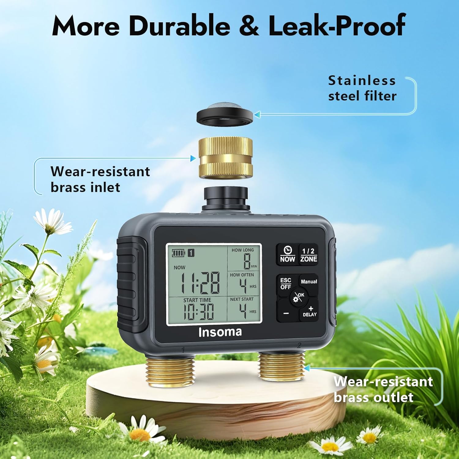 Thumbnail 1 de Insoma Water Timer with Brass Inlet & Outlet – 2 Independent Zones for Outdoor Hose