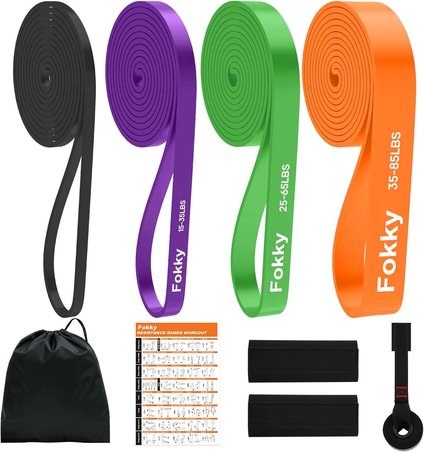 Detalle de Fokky Elastici Fitness Set: 4 livelli di resistenza con ancoraggio porta e borsa