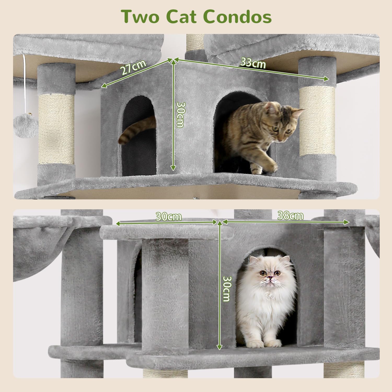 Thumbnail 3 de Globlazer Kratzbaum Stabil 174 cm mit 3 gepolsterten Sitzstangen, Katzenhäusern & Körben (F68B, Hellgrau)