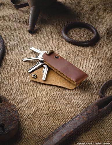 Detalle de Crazy Horse Craft Schlüsselanhänger Leder – Minimalistischer Zwei-Fächer Organizer