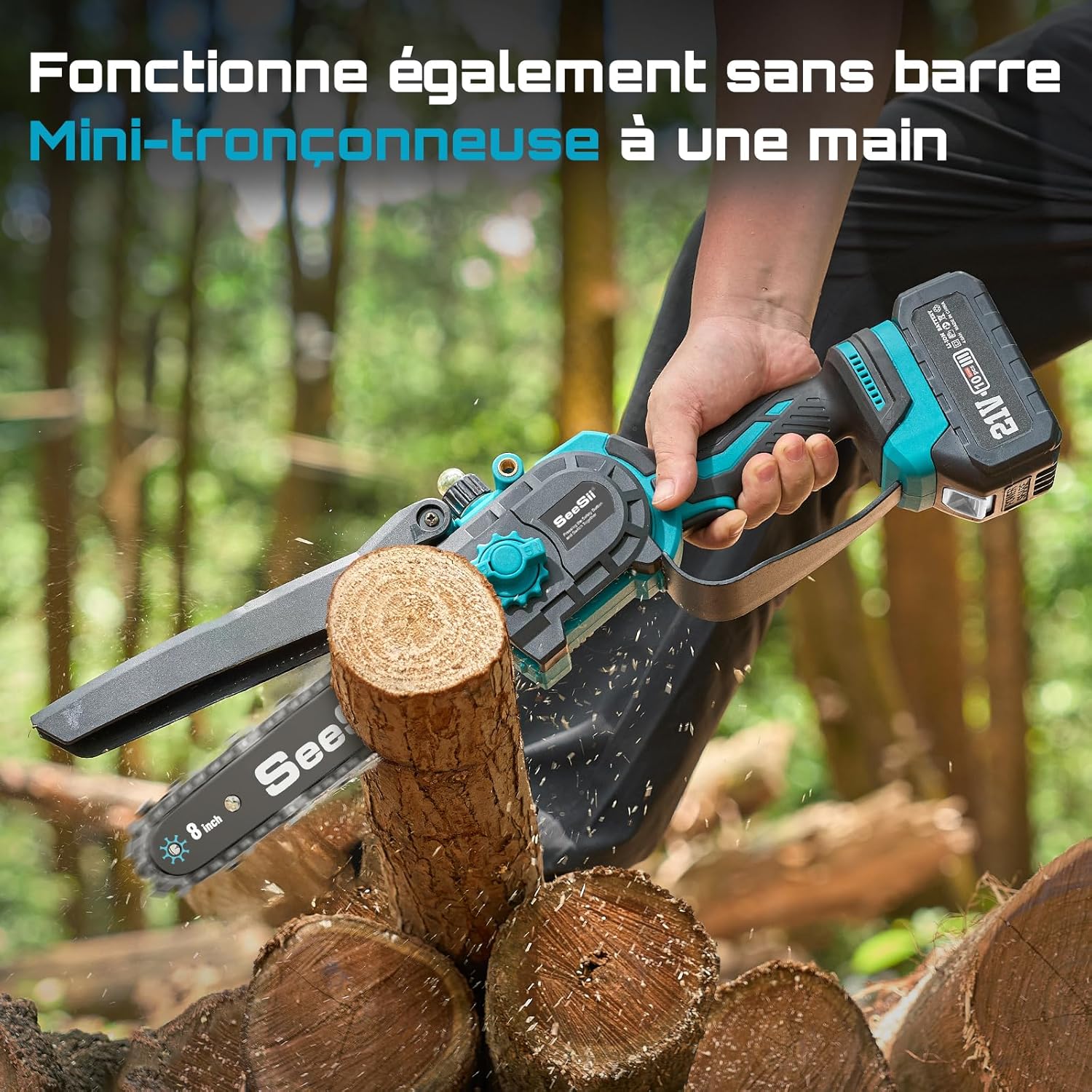 Thumbnail 6 de SEESII PS810: Tronçonneuse et élagueuse sur perche 2-en-1, 8 pouces, 2 x 4000 mAh, portée 4,87 m