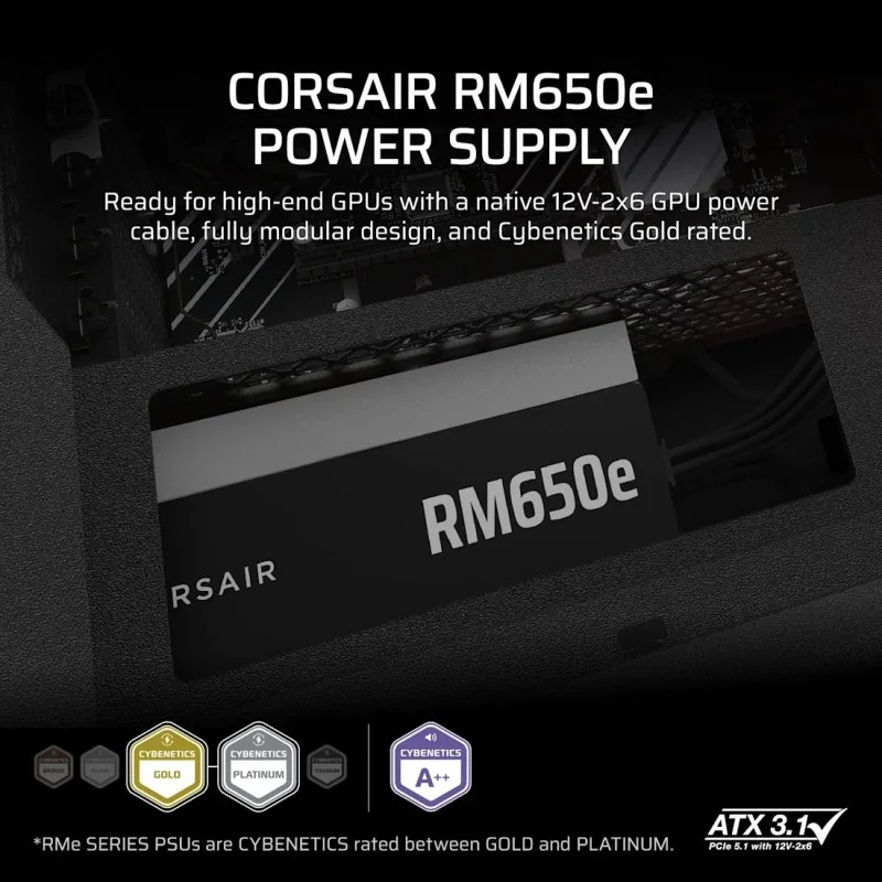 Detalle 2 de Corsair RM650e 650W fuente ATX 80 Plus Gold modular
