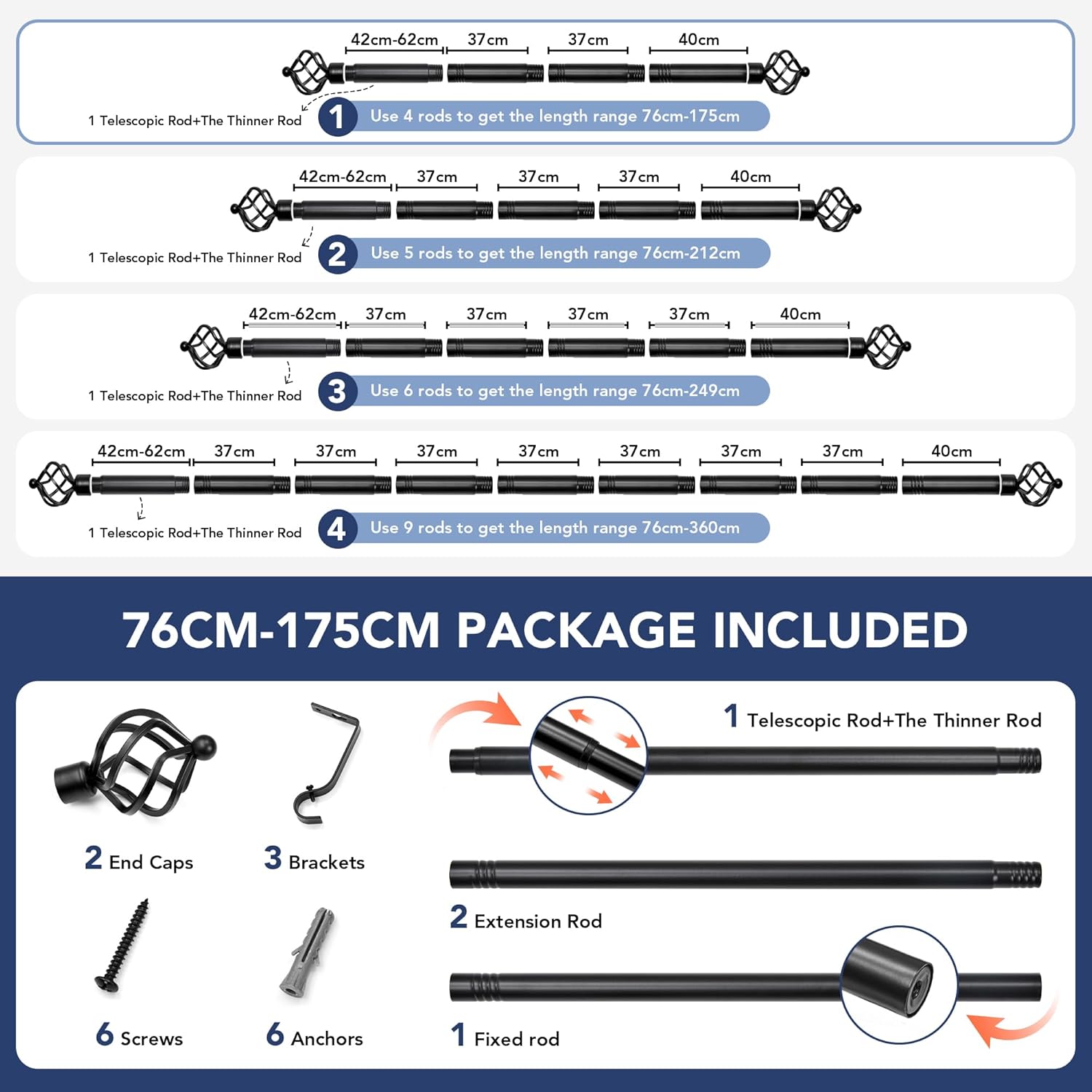 Thumbnail 1 de Deconovo Tringle à rideaux 76–175 cm 🪟