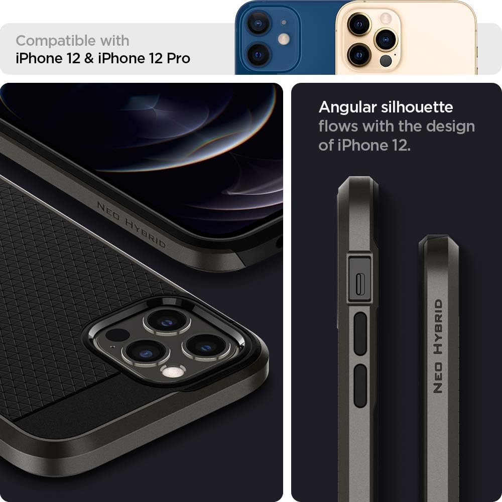 Detalle de Spigen Neo Hybrid pour iPhone 12 / iPhone 12 Pro en Gunmetal : coque double couche avec protection des coins