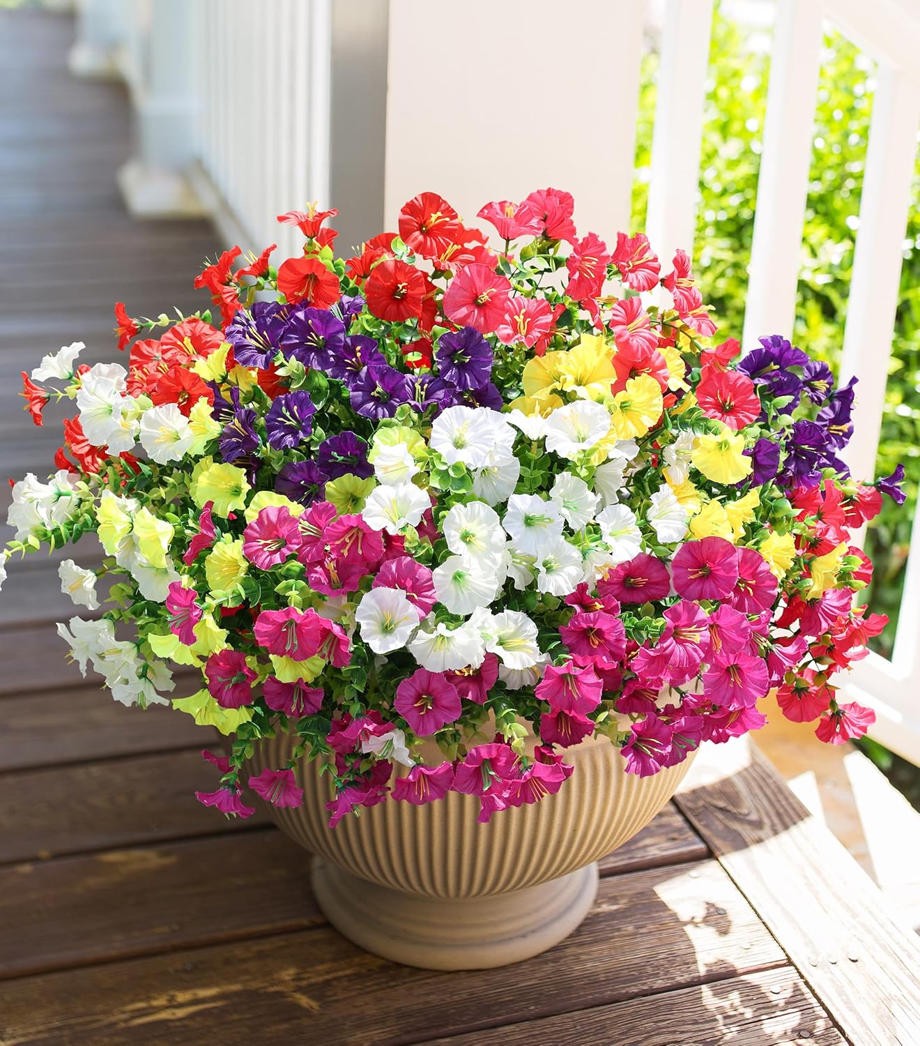 Thumbnail 2 de HyeFlora 12 Bundles Outdoor Artificial Flowers (Morning Glory) with UV-Resistant Eucalyptus Leaves